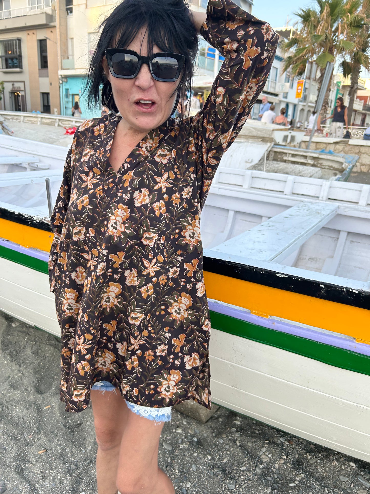 Black floral Garden button down shirt