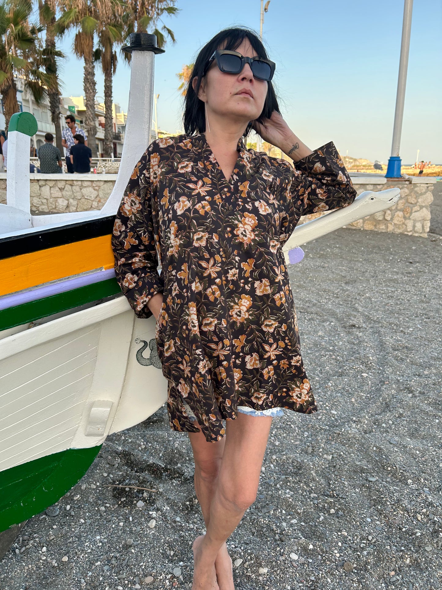 Black floral Garden button down shirt