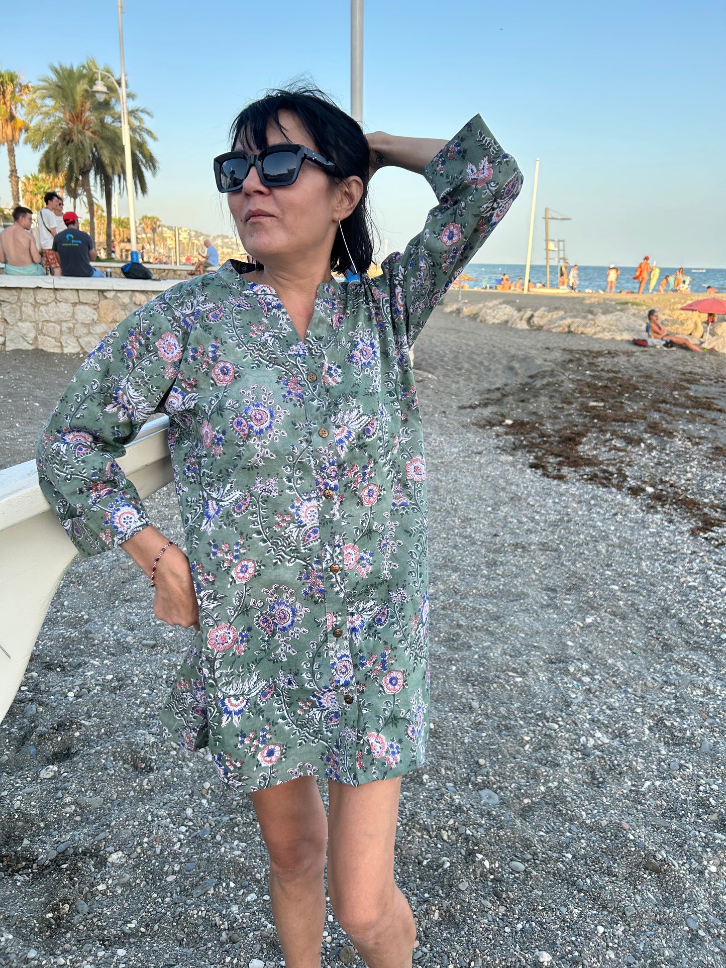 green floral button down cotton shirt