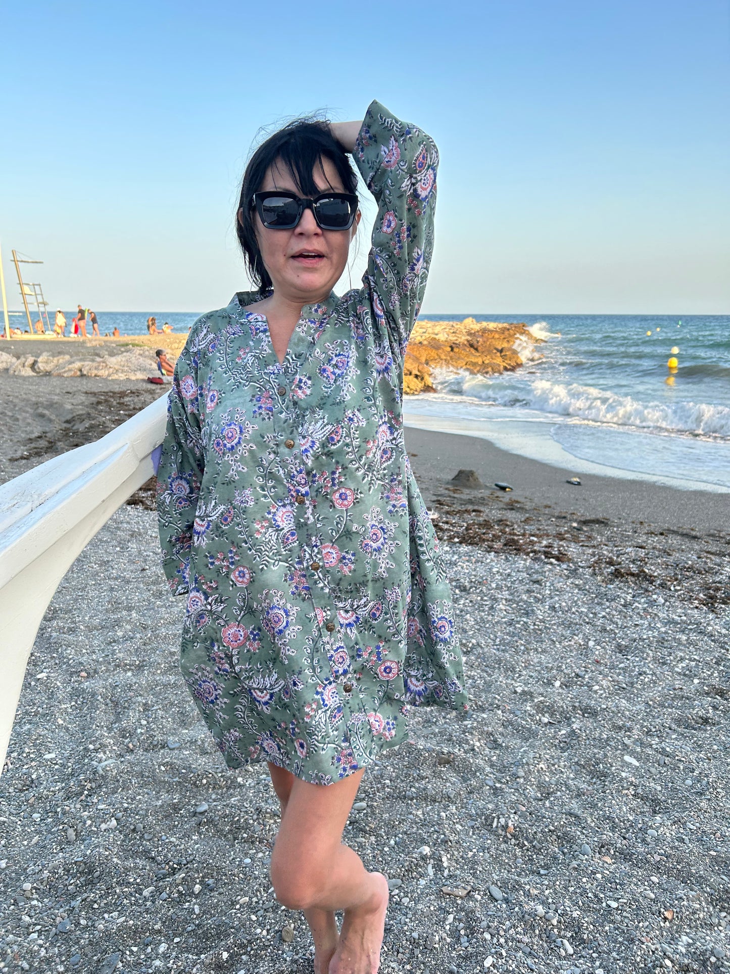 green floral button down cotton shirt