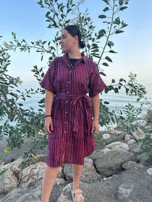 red striped cotton belt dress