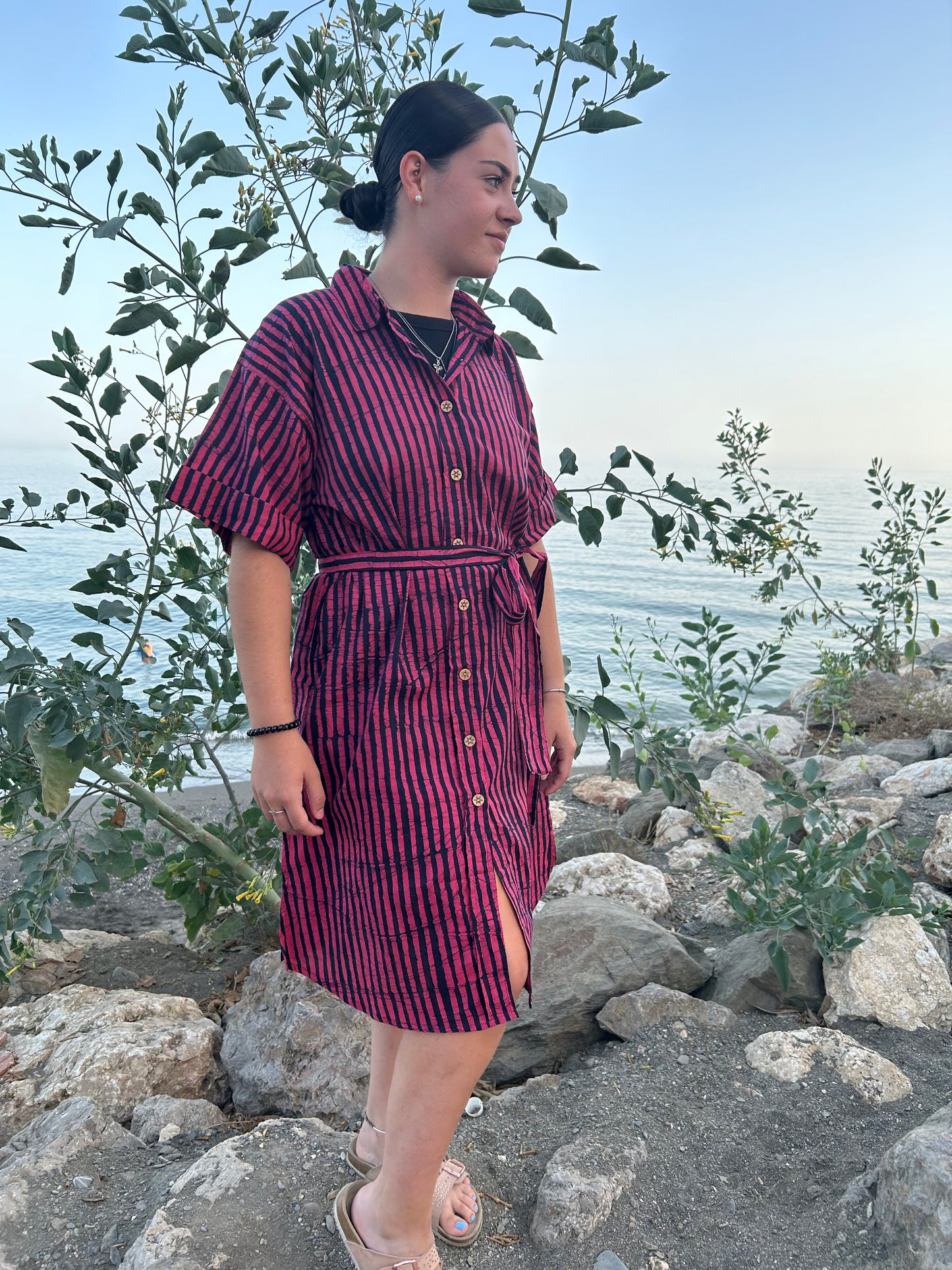 red striped cotton belt dress