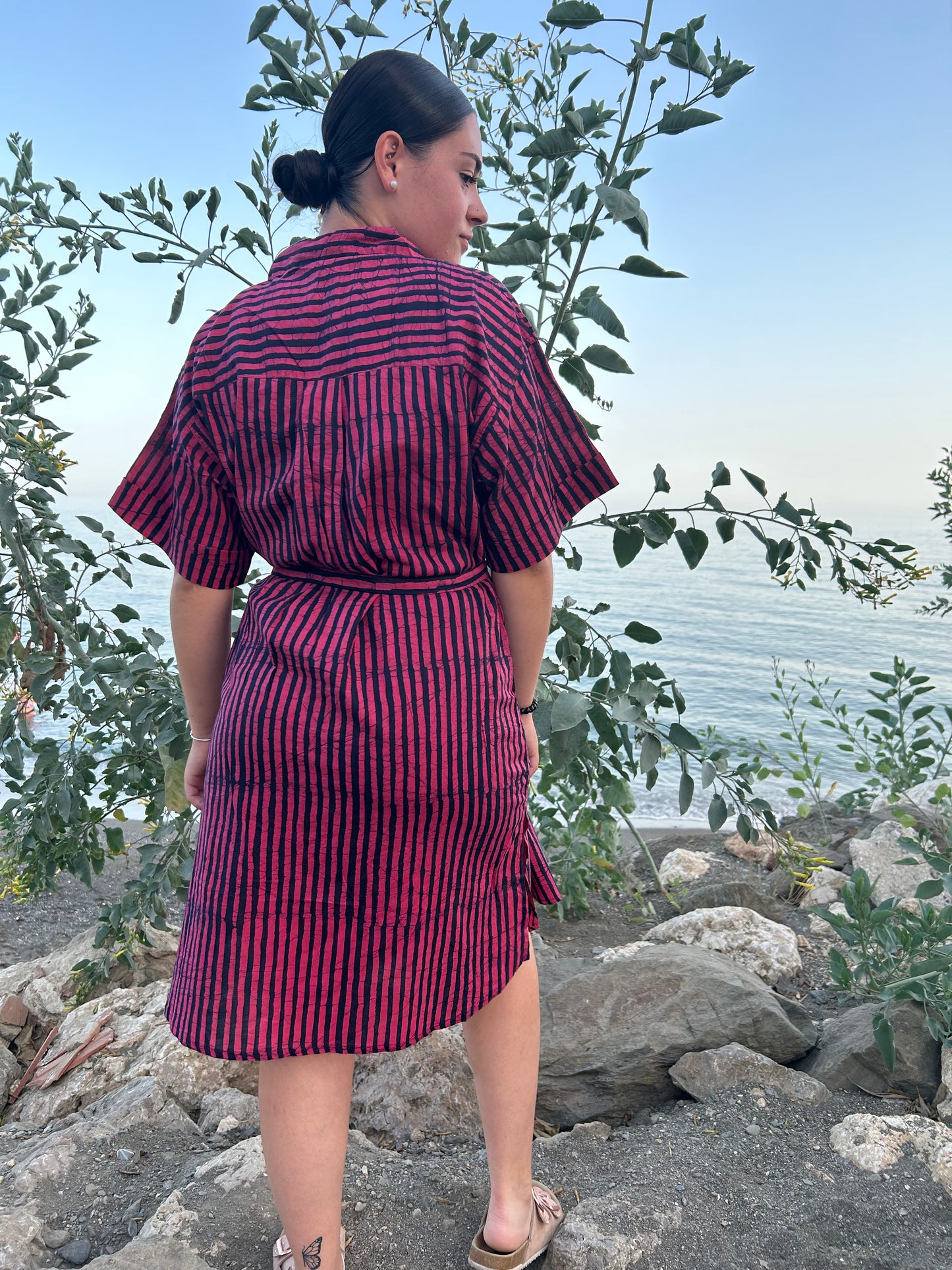 red striped cotton belt dress