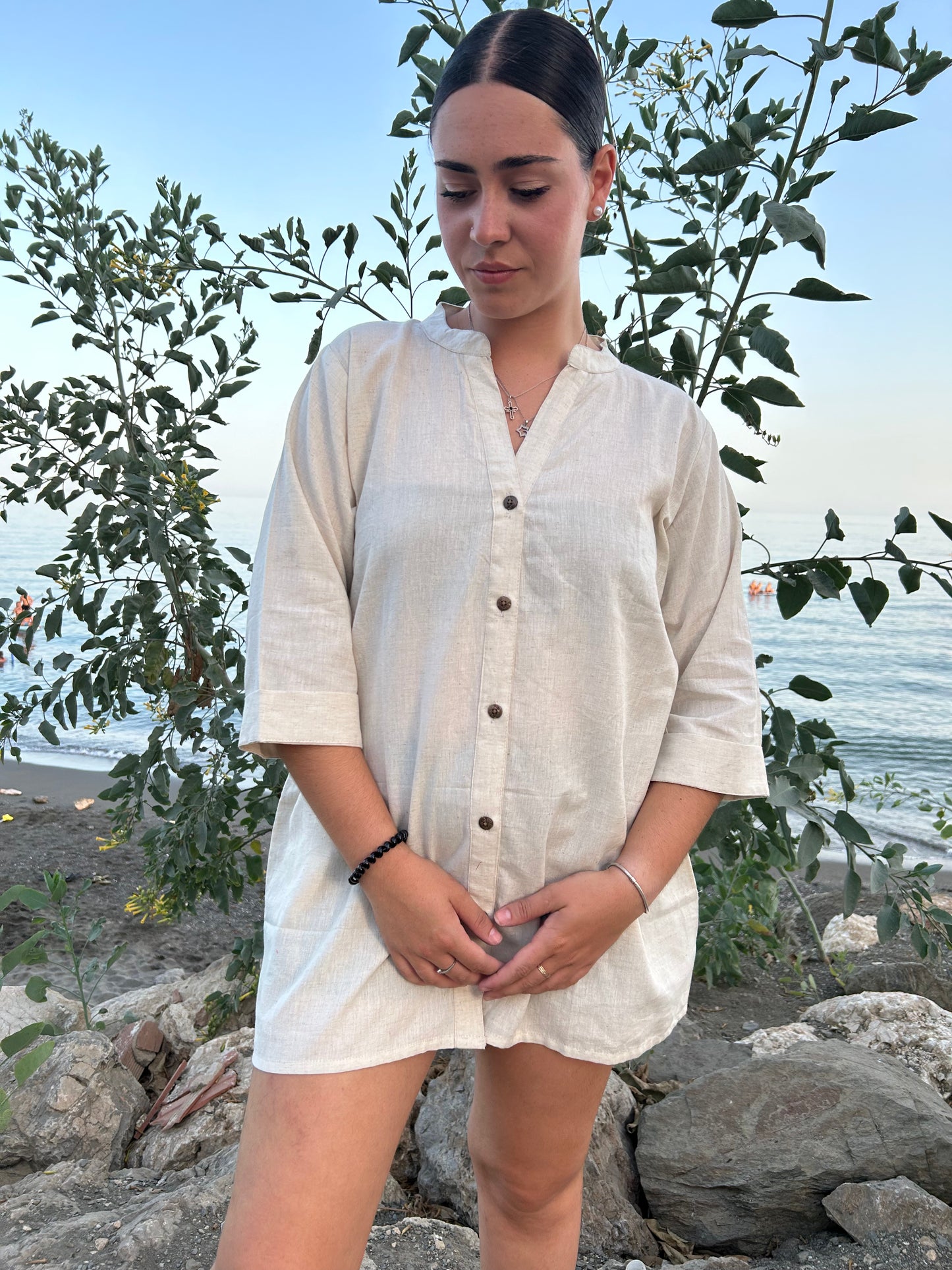 Creamy beige handmade cotton tunic