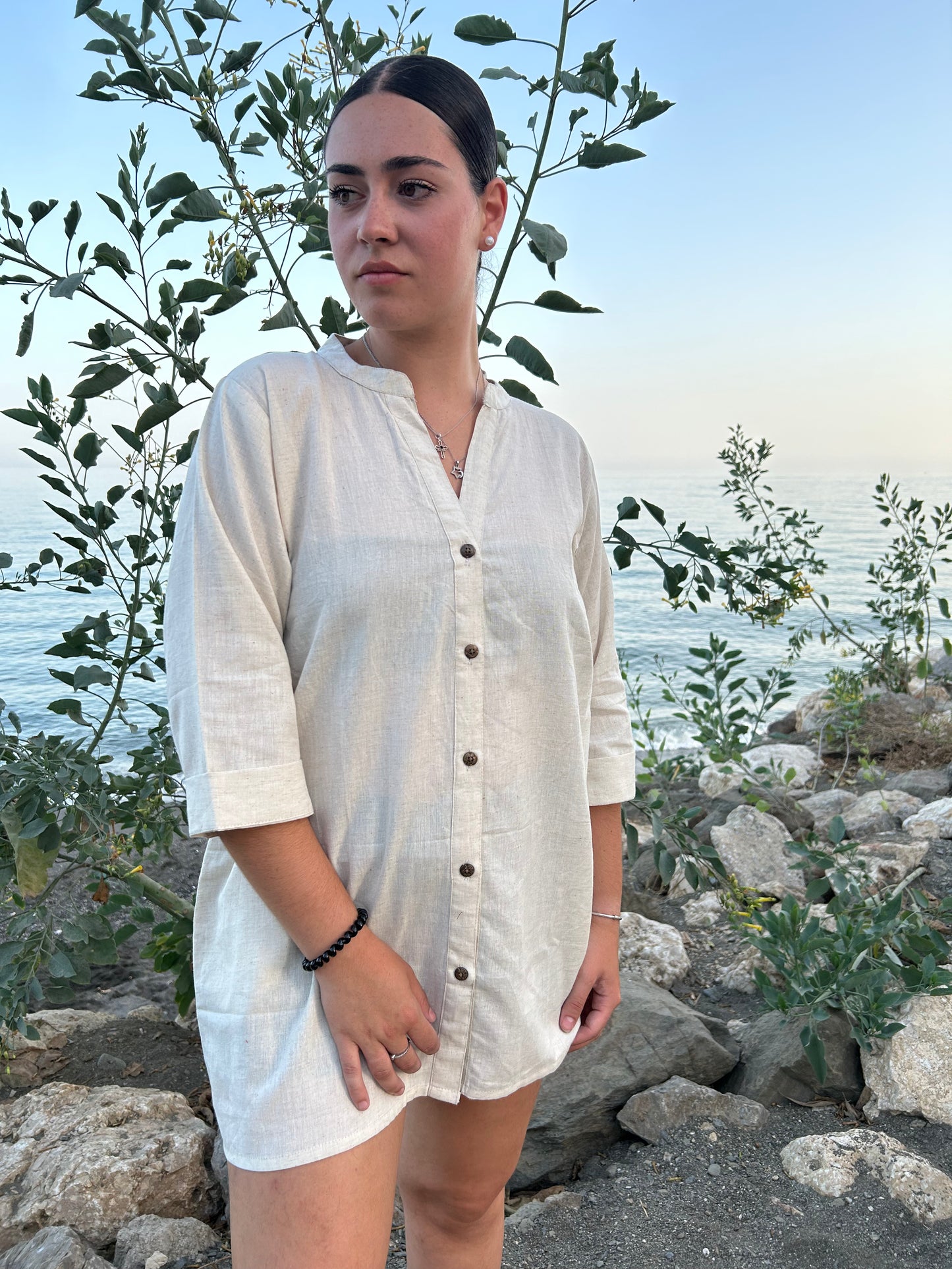 Creamy beige handmade cotton tunic