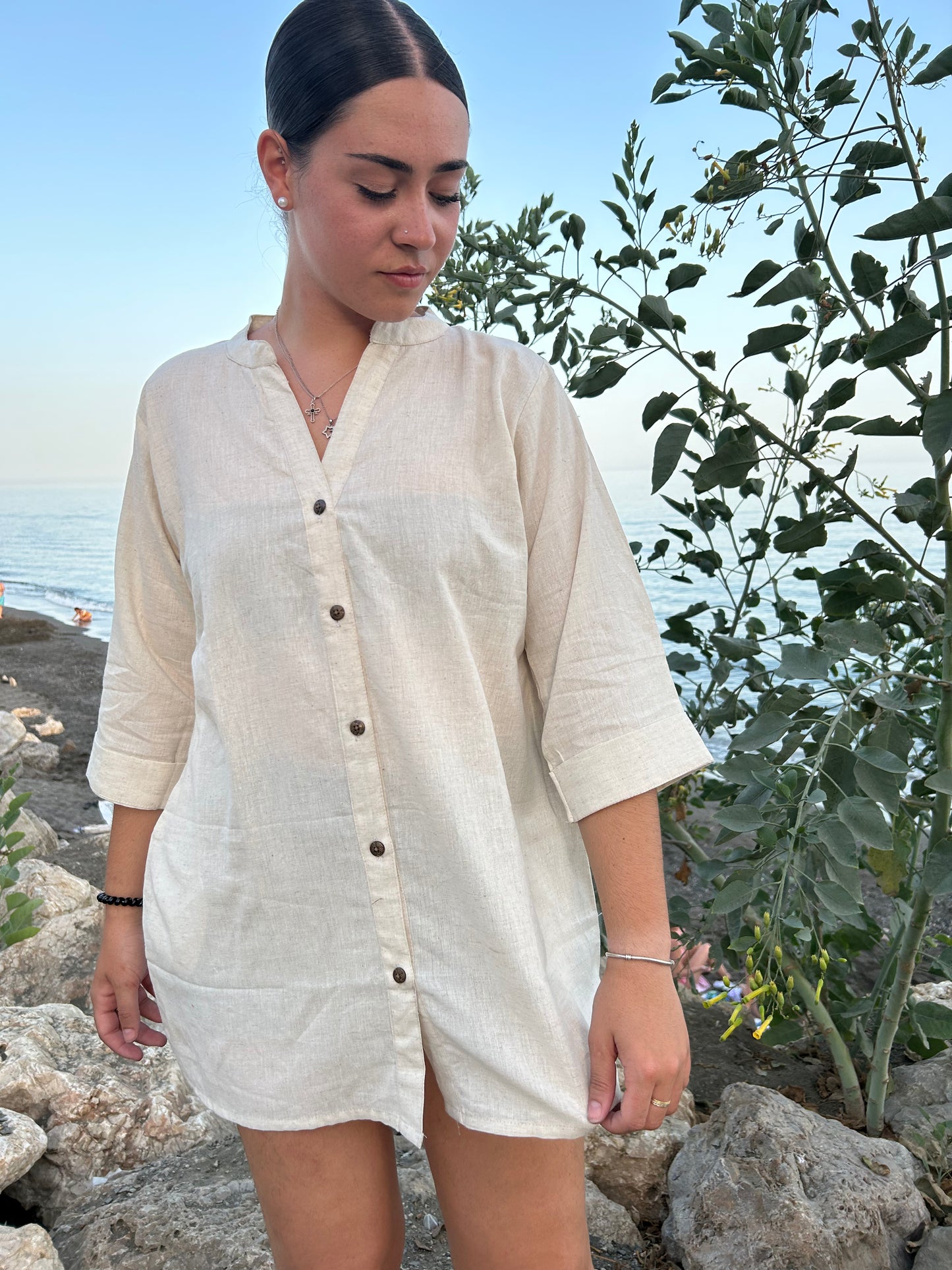 Creamy beige handmade cotton tunic