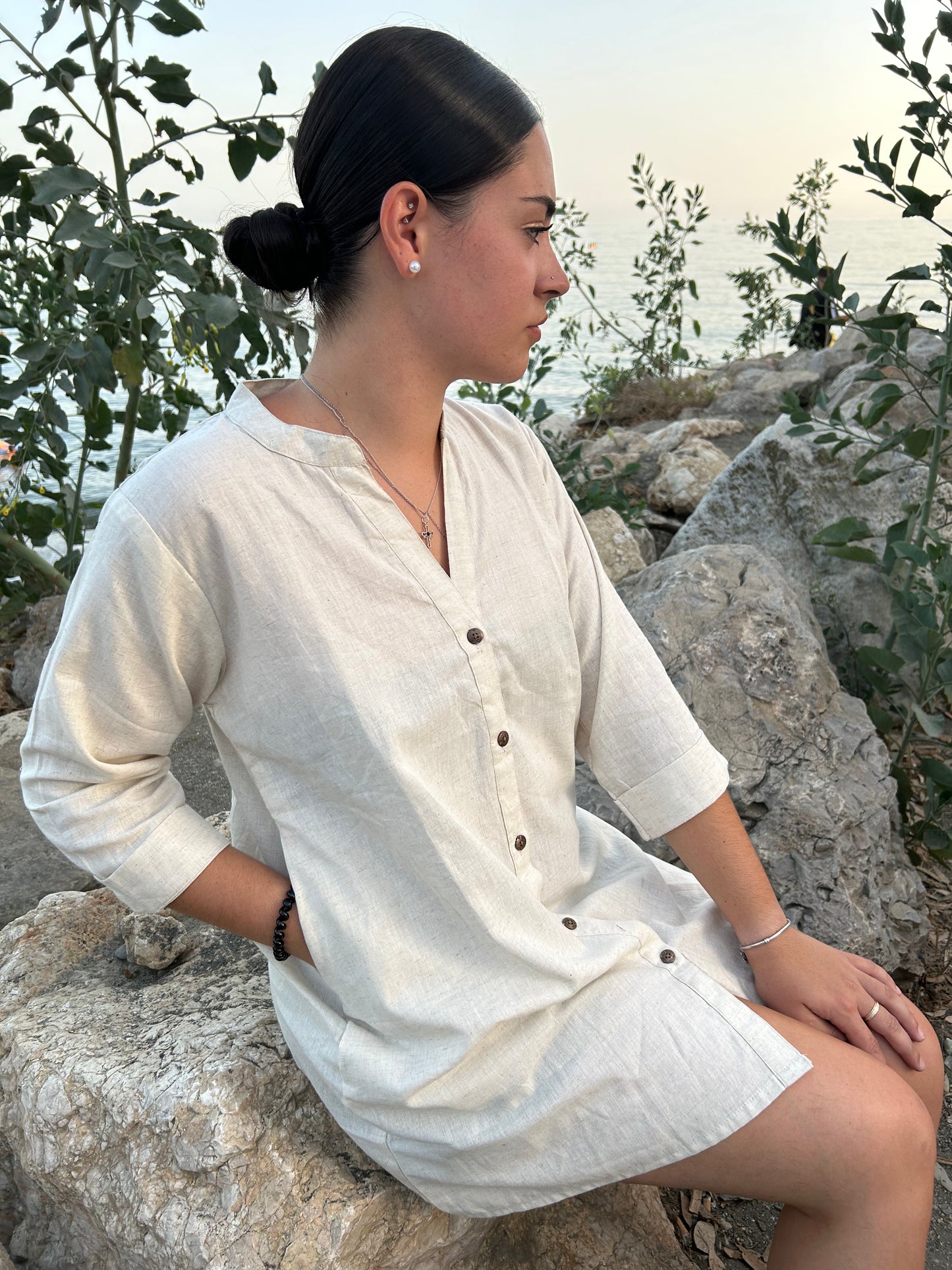 Creamy beige handmade cotton tunic