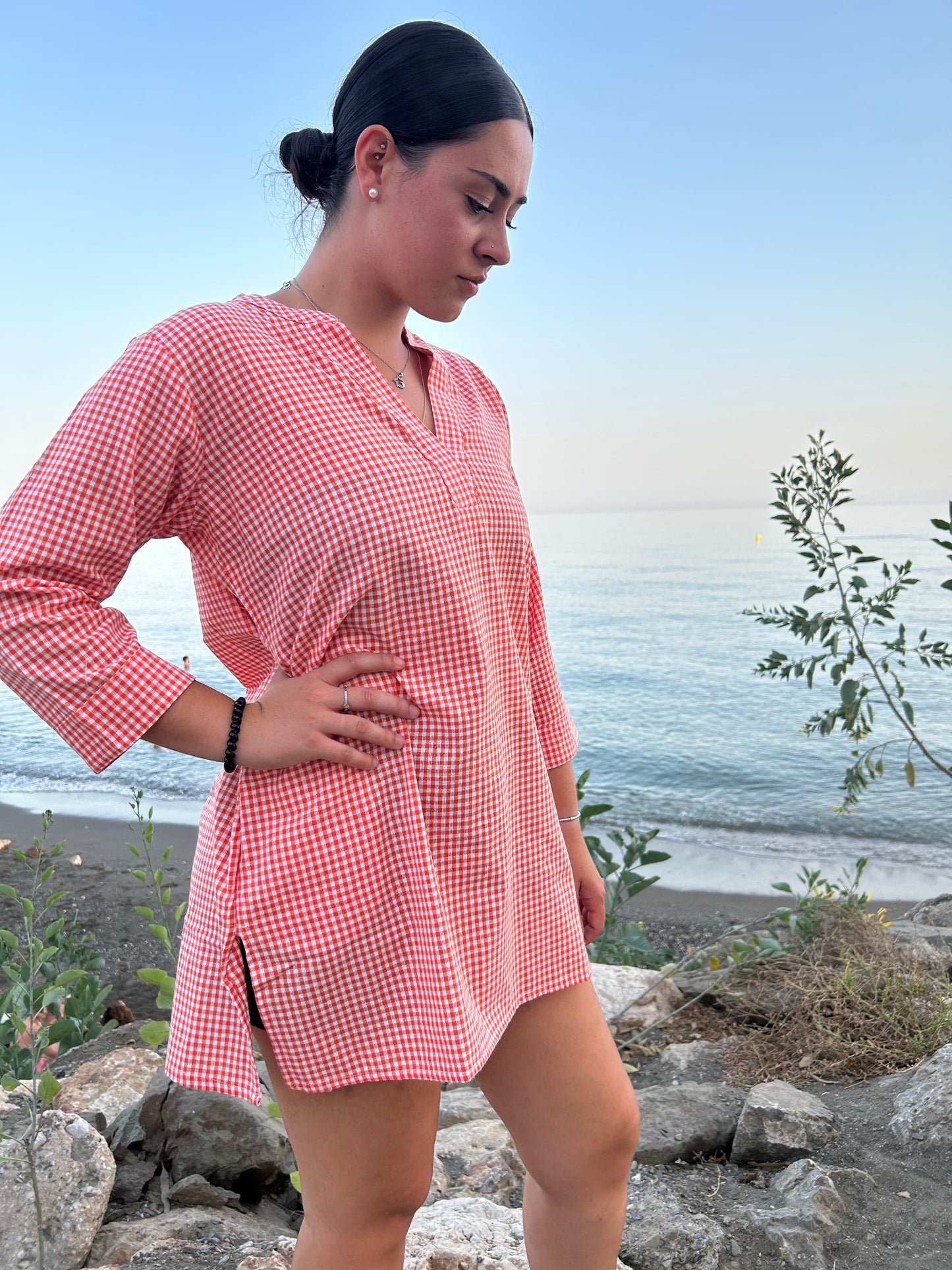 orange cotton checks tunic