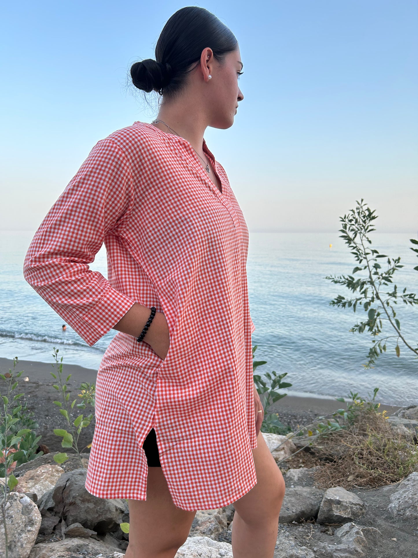 orange cotton checks tunic
