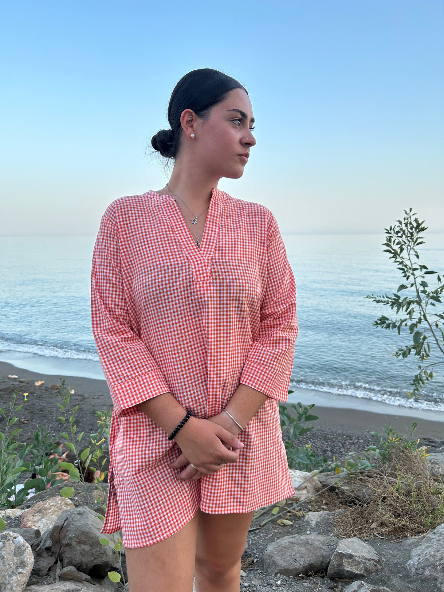 orange cotton checks tunic