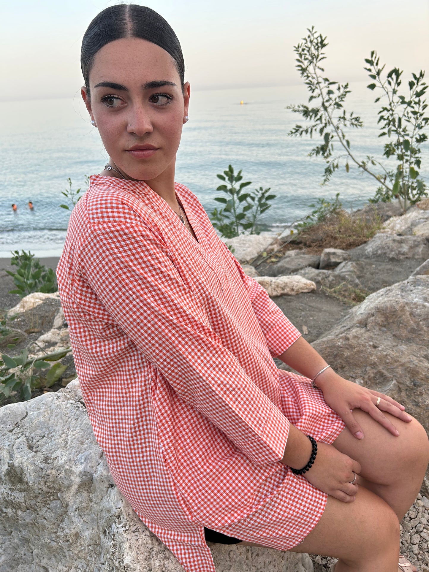 orange cotton checks tunic