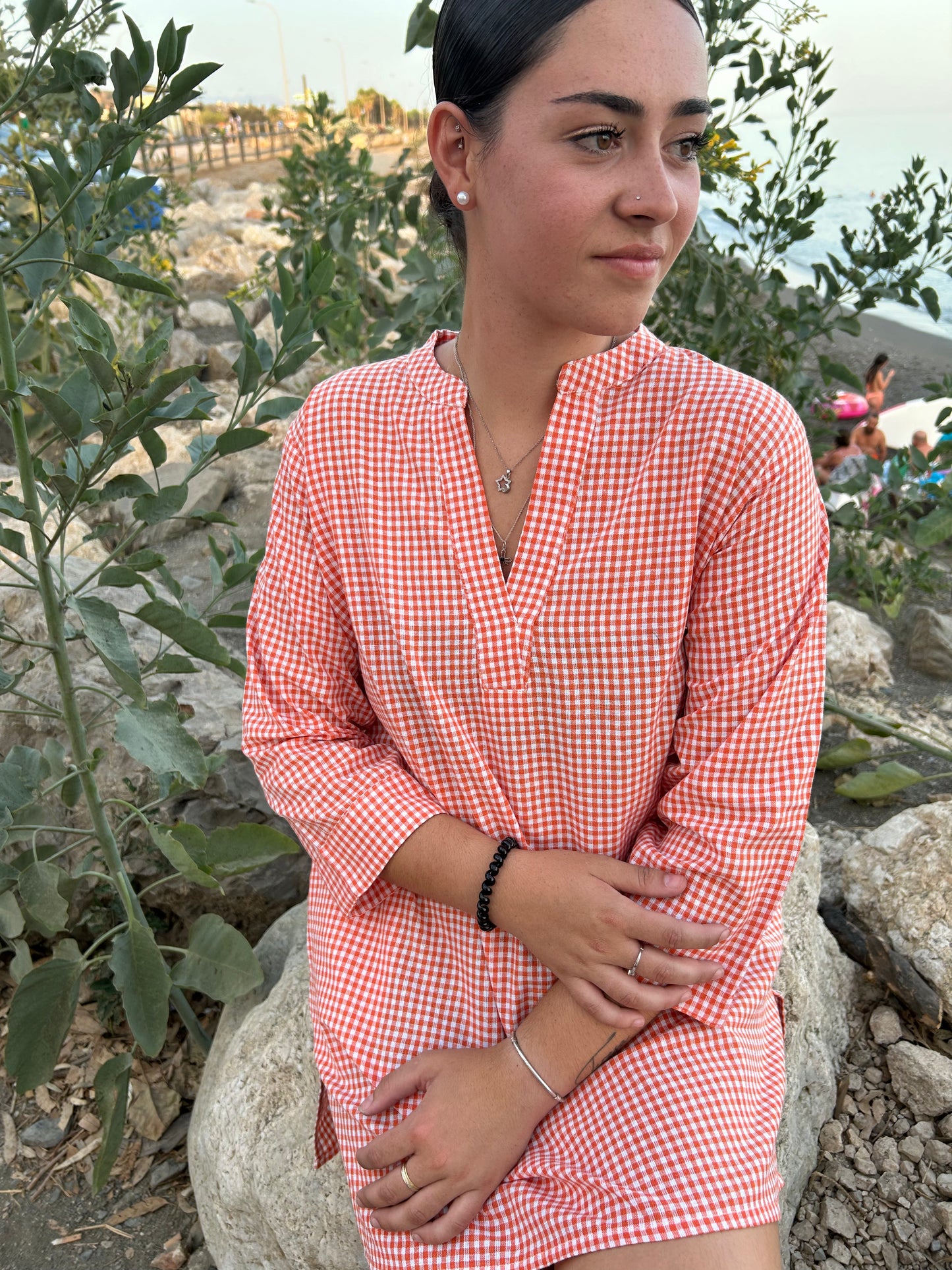 orange cotton checks tunic