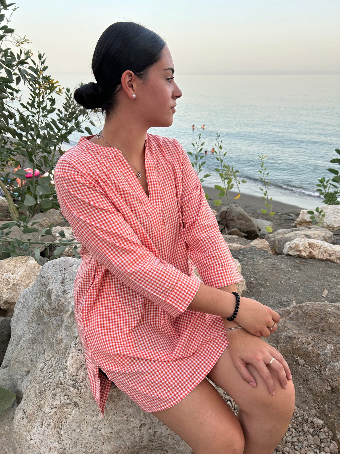 orange cotton checks tunic