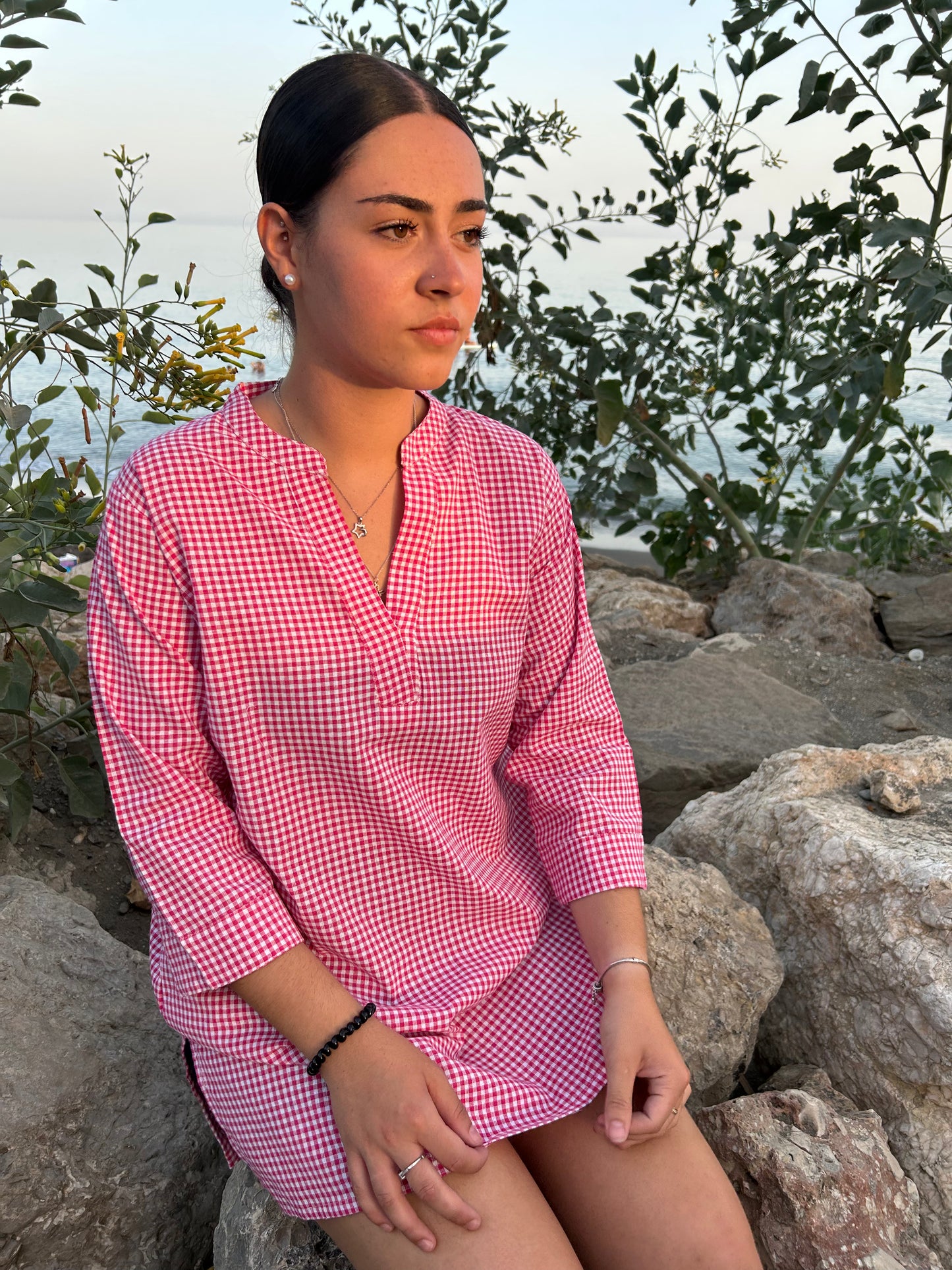 orange cotton checks tunic