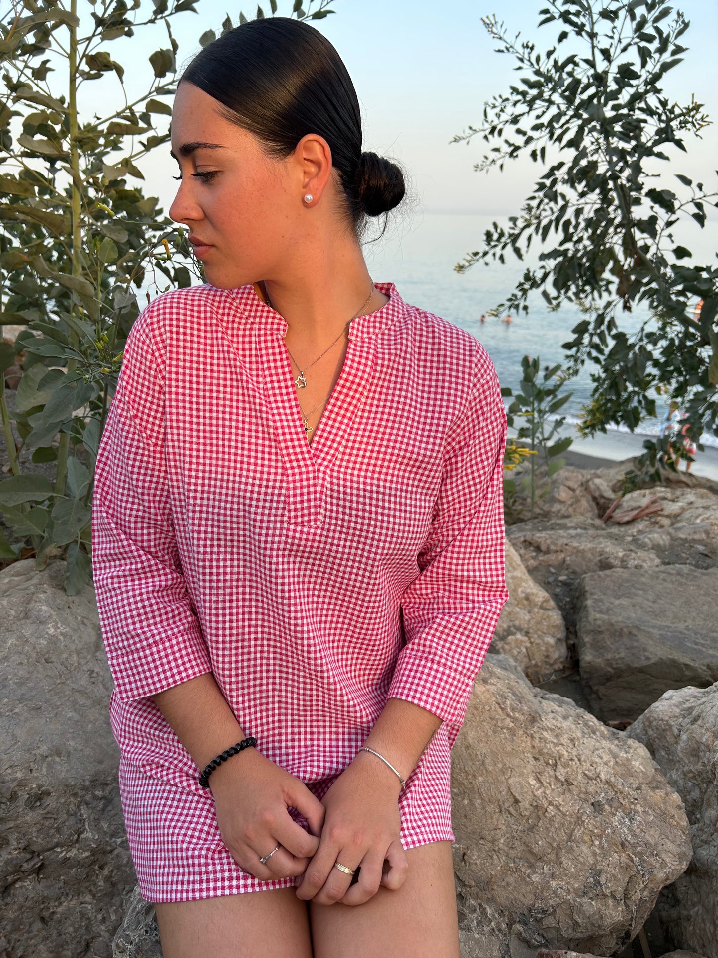 orange cotton checks tunic