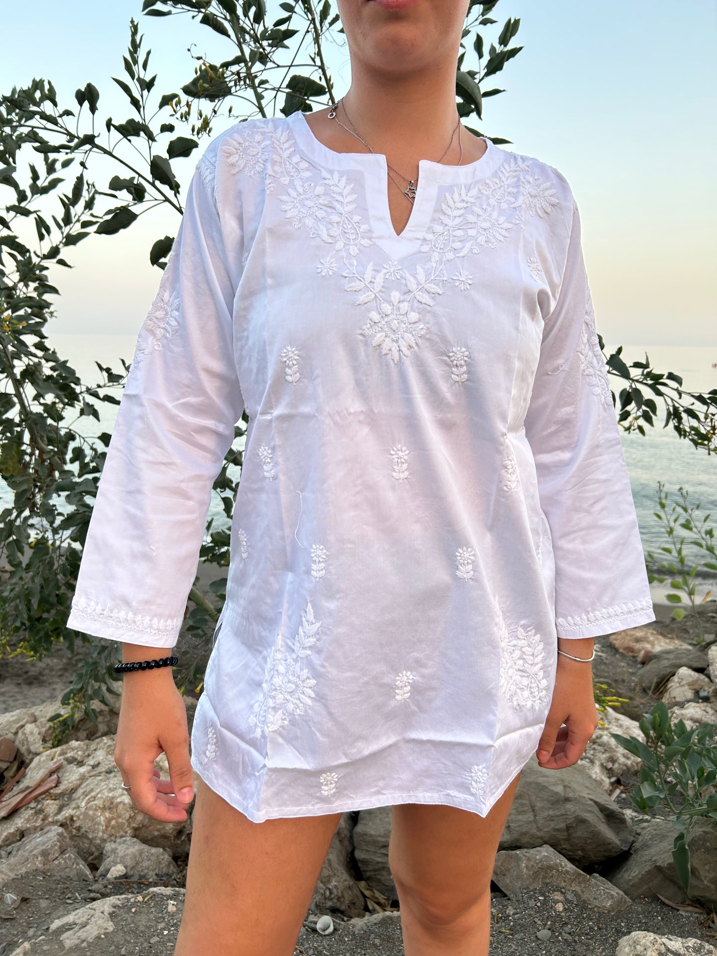 White Hand Embroidered Cotton tunic