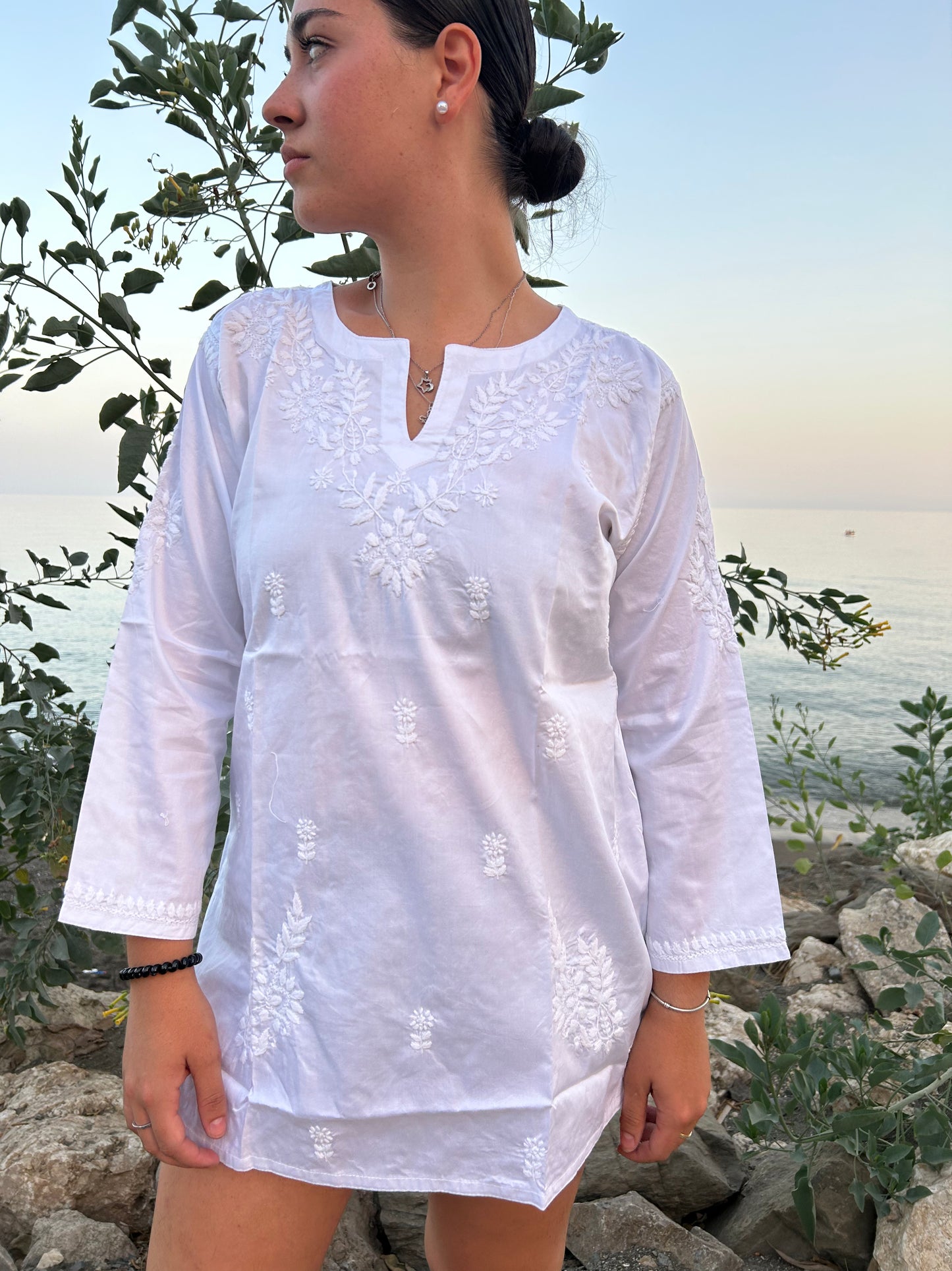 White Hand Embroidered Cotton tunic