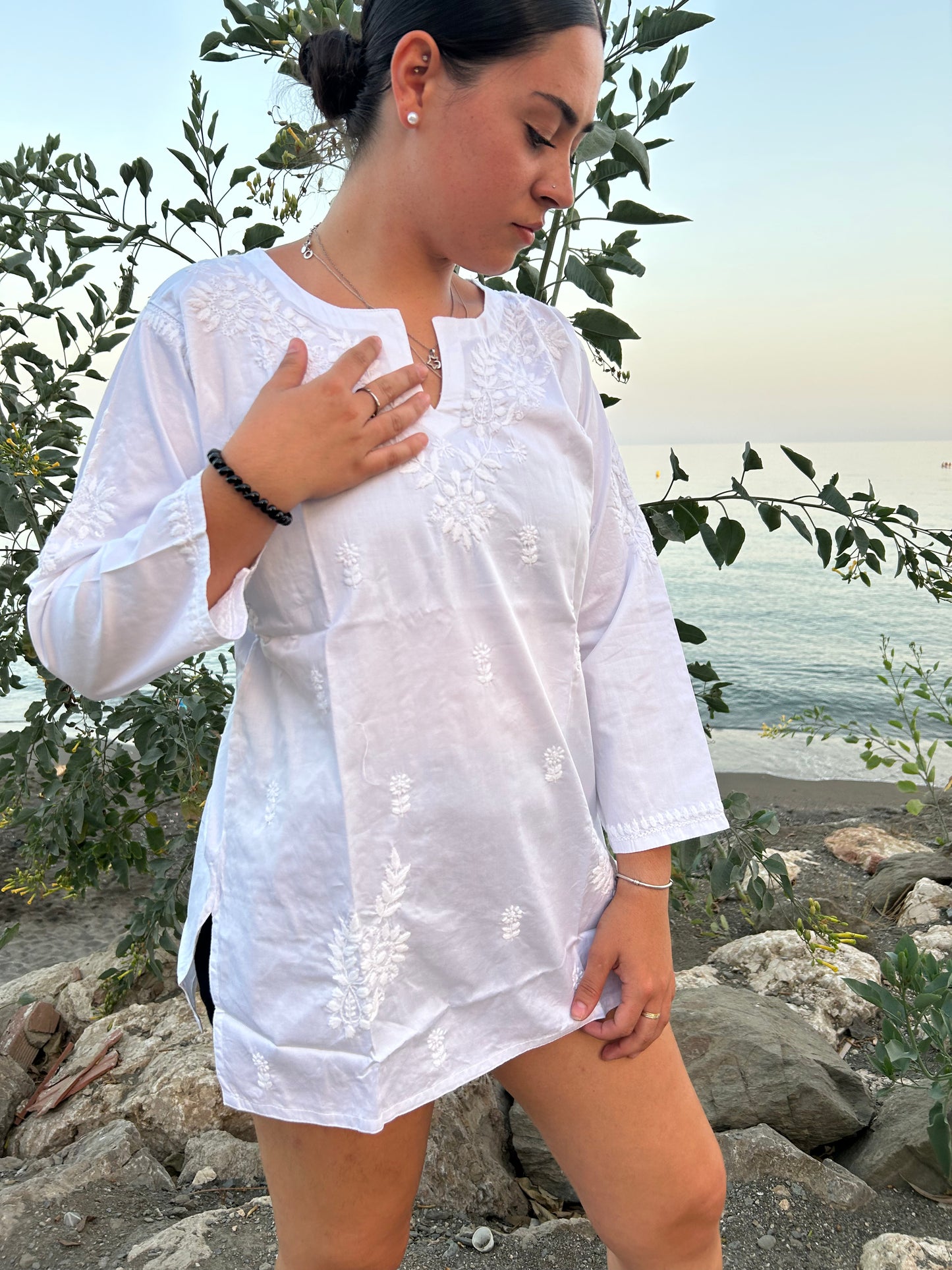 White Hand Embroidered Cotton tunic