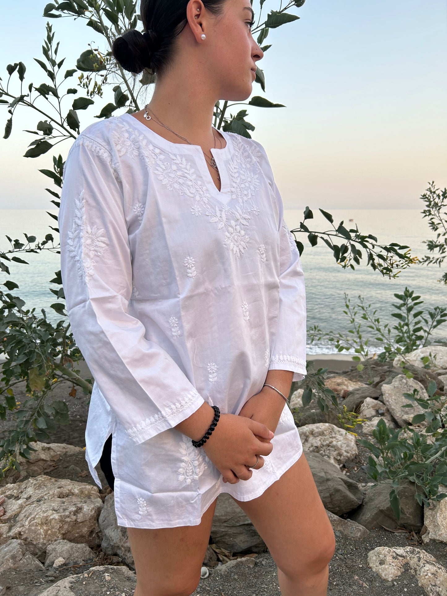 White Hand Embroidered Cotton tunic