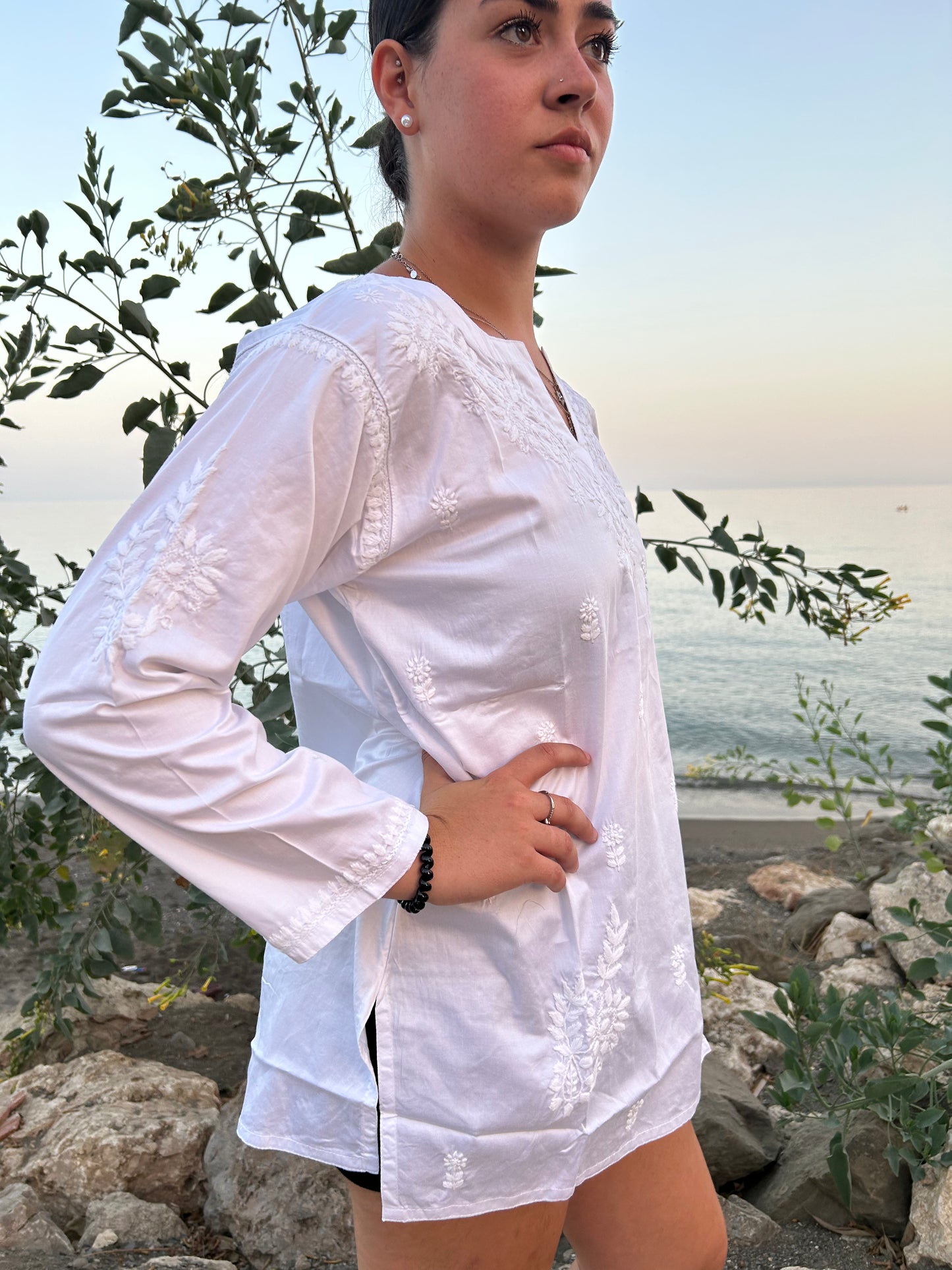 White Hand Embroidered Cotton tunic