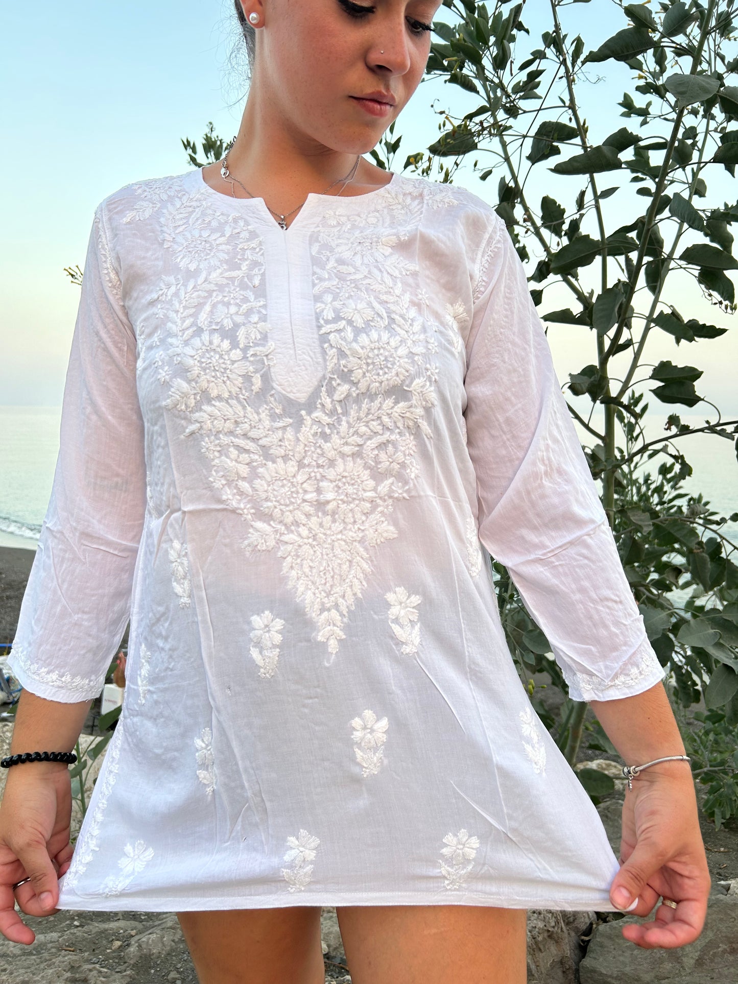 white hand embroidered cotton tunic