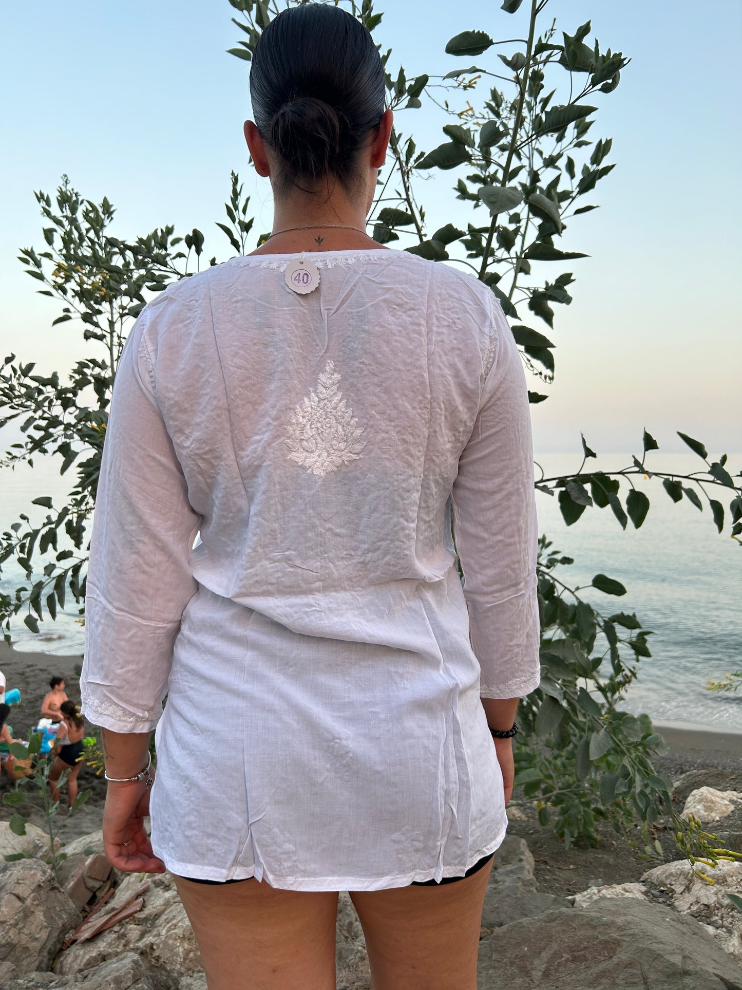 white hand embroidered cotton tunic