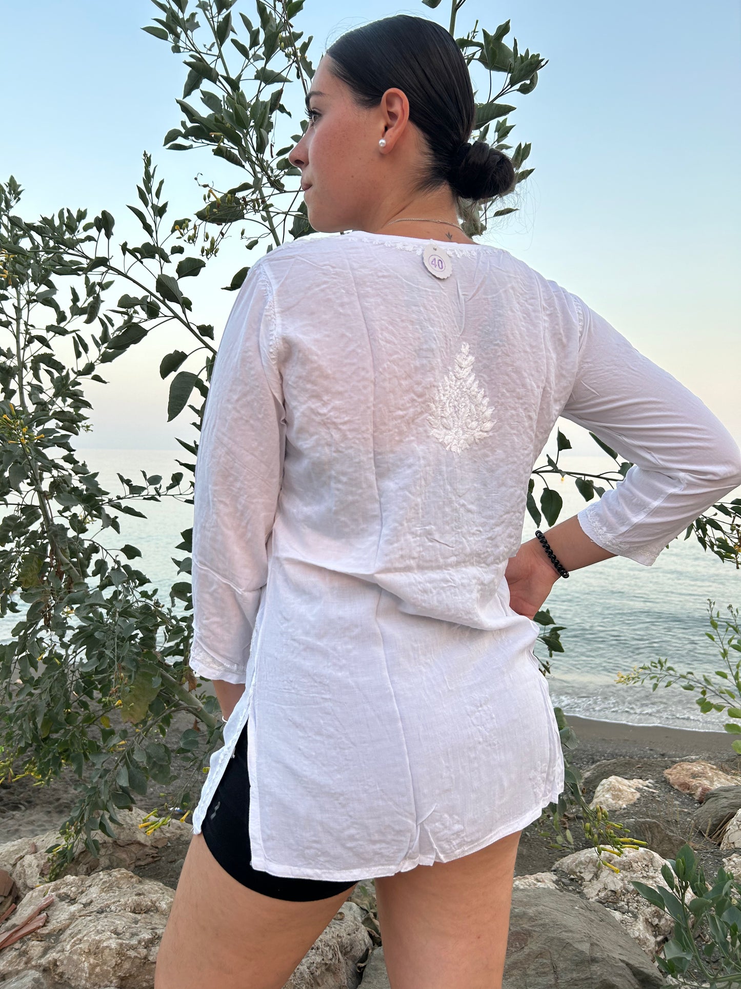 white hand embroidered cotton tunic