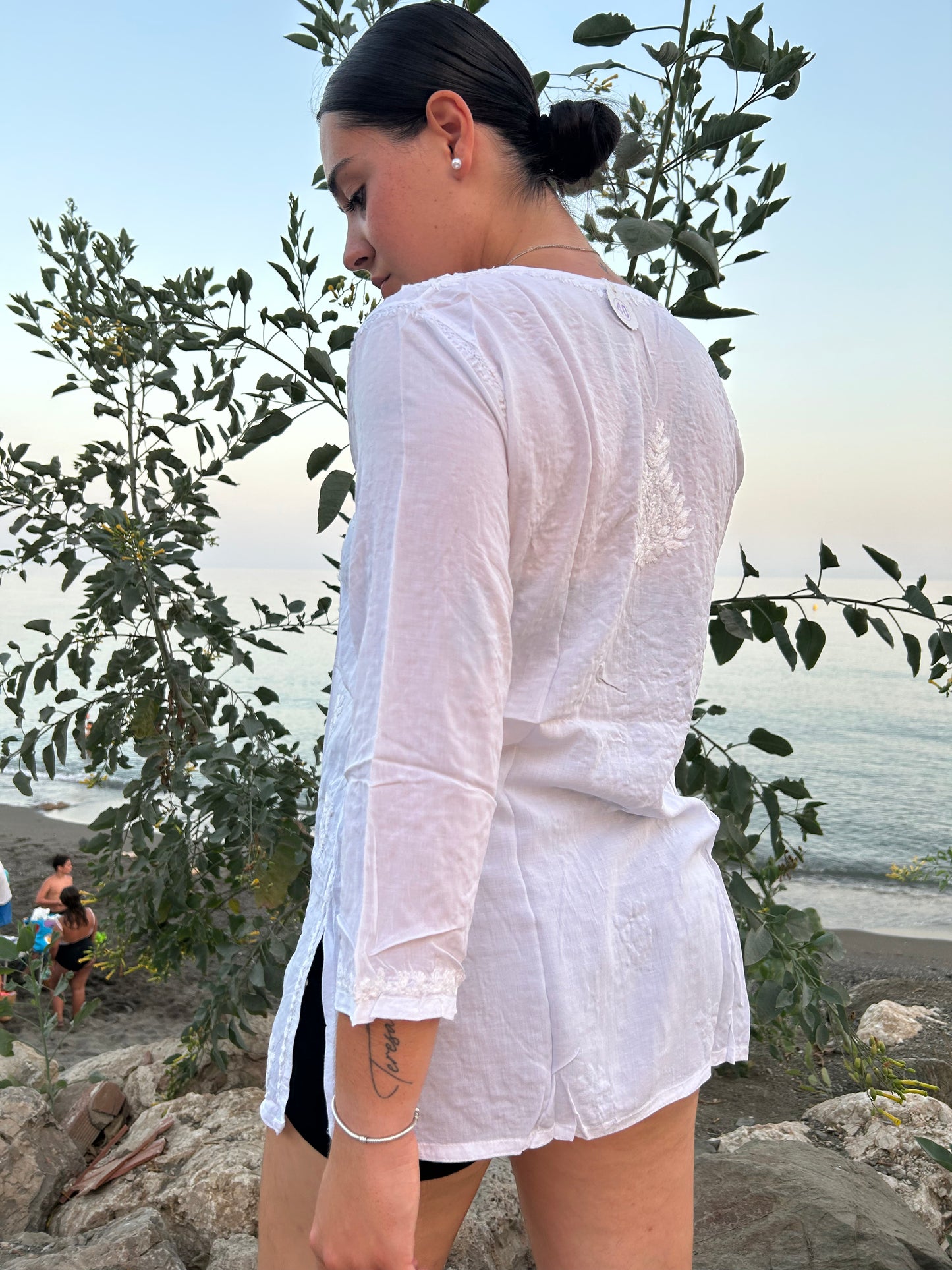 white hand embroidered cotton tunic