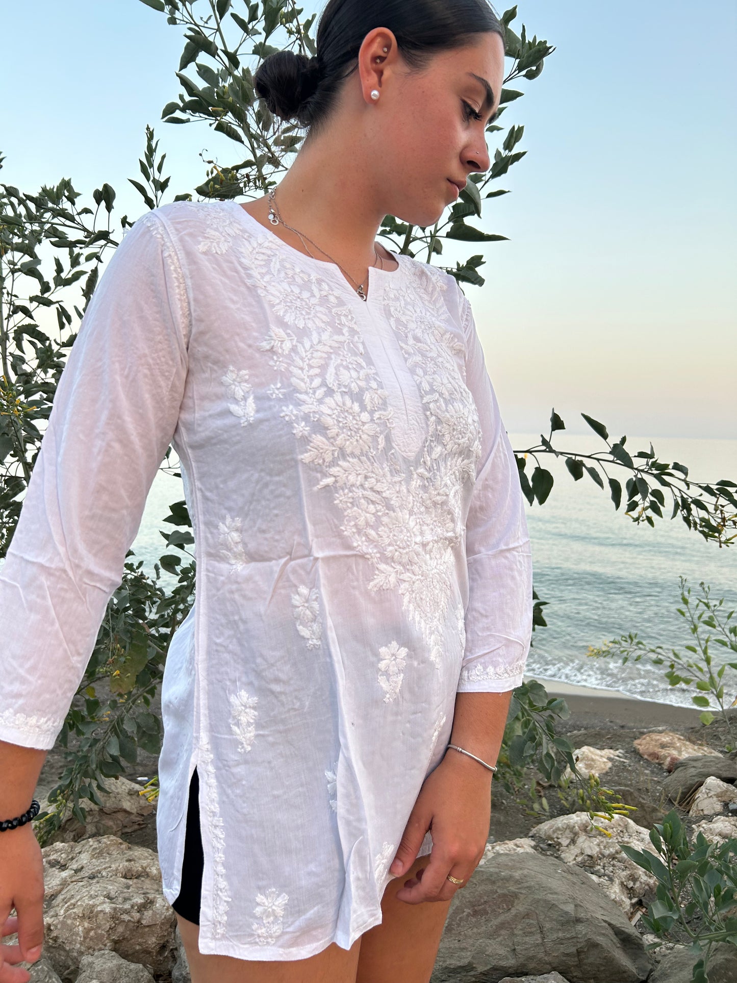 white hand embroidered cotton tunic