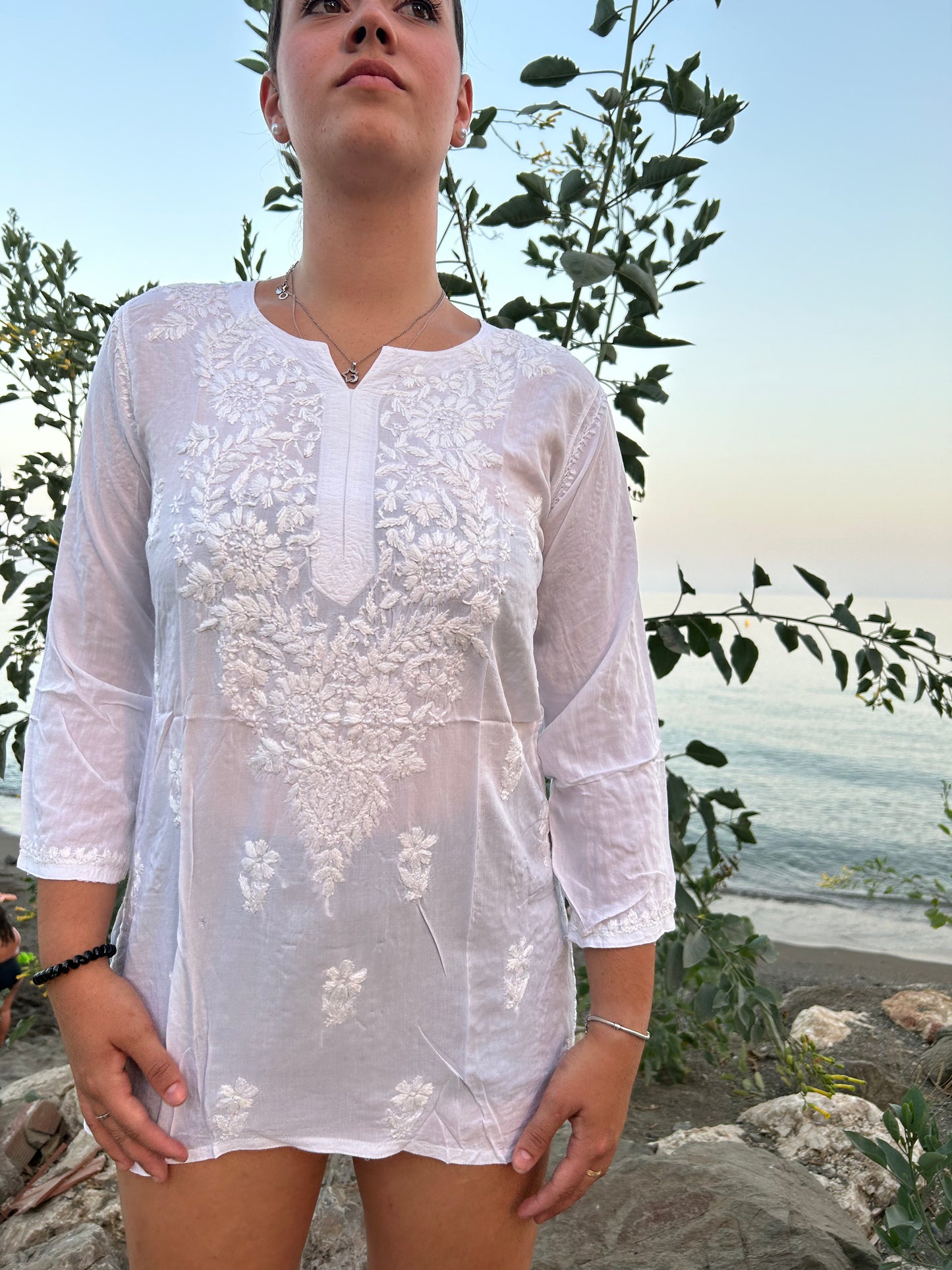 white hand embroidered cotton tunic