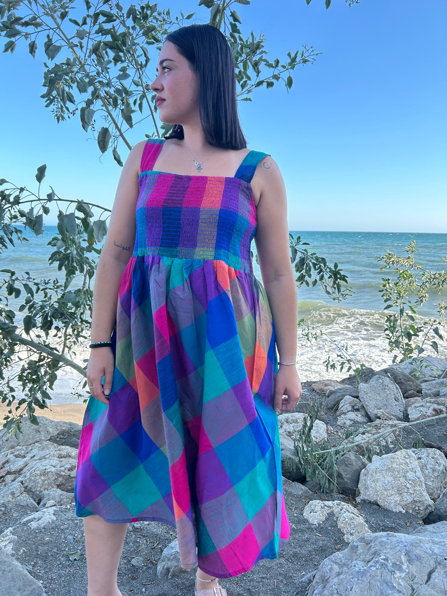 Handwoven cotton smoking dress