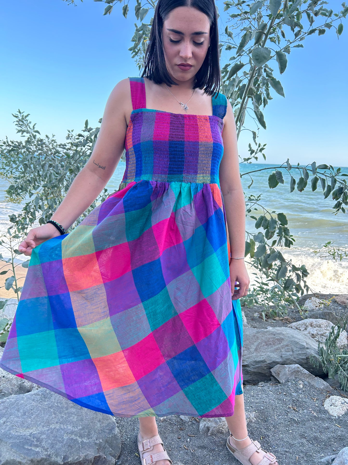 Handwoven cotton smoking dress