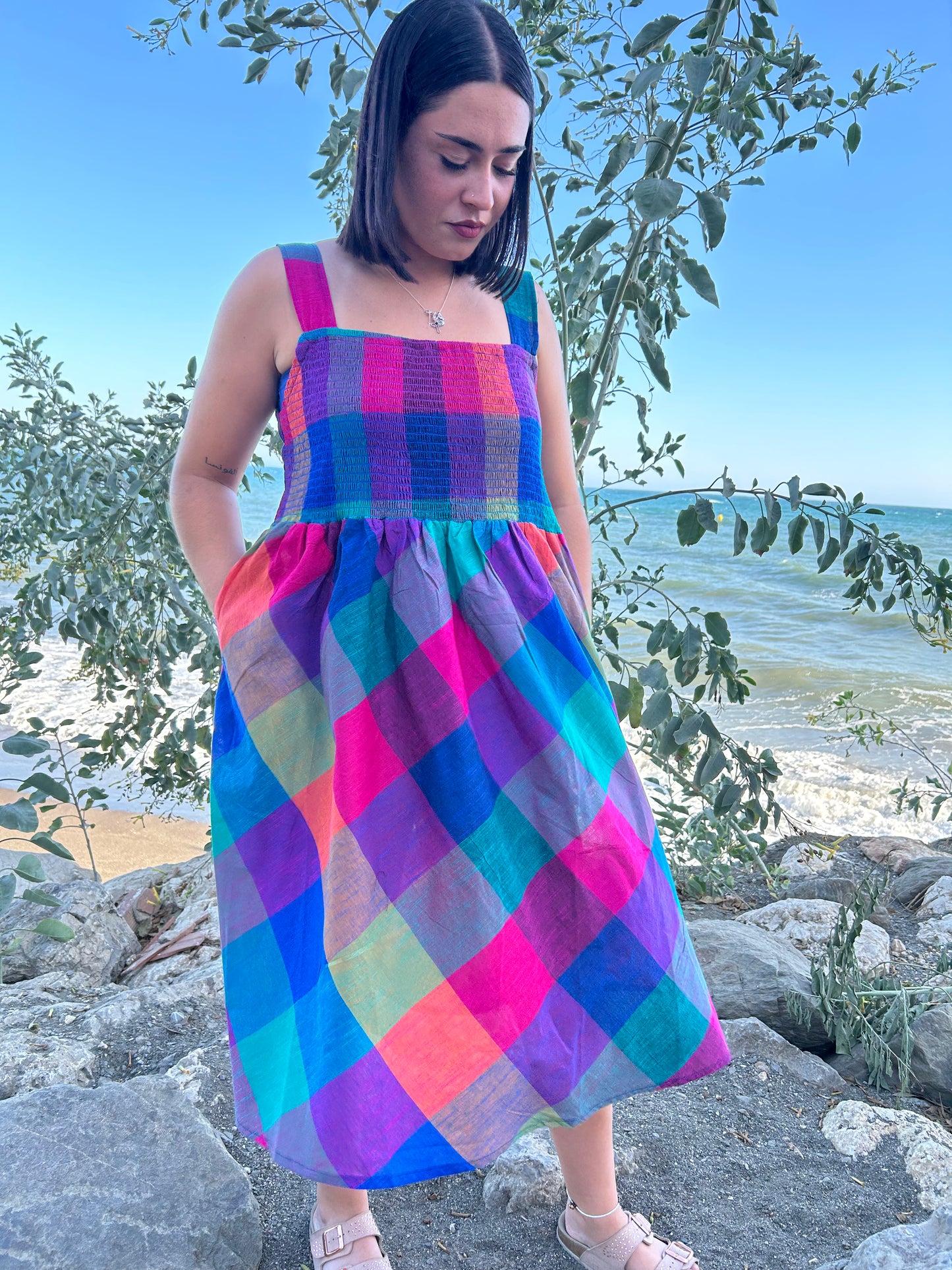 Handwoven cotton smoking dress