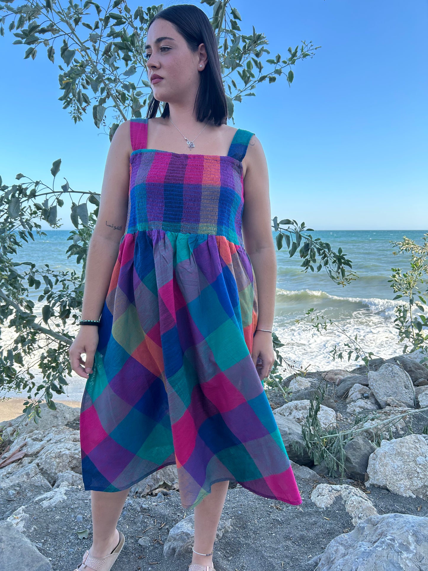 Handwoven cotton smoking dress