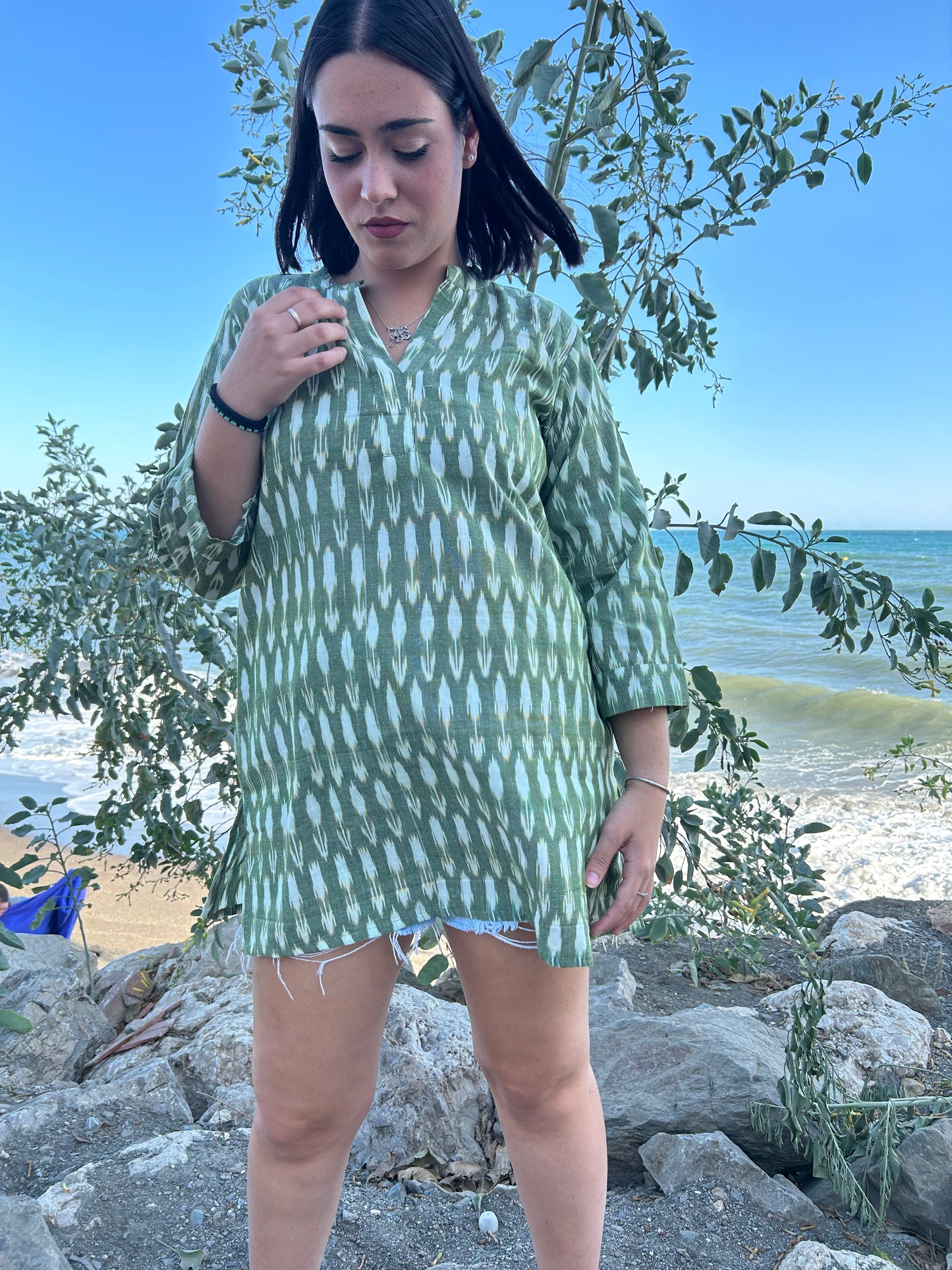 Handwoven cotton Green tunic