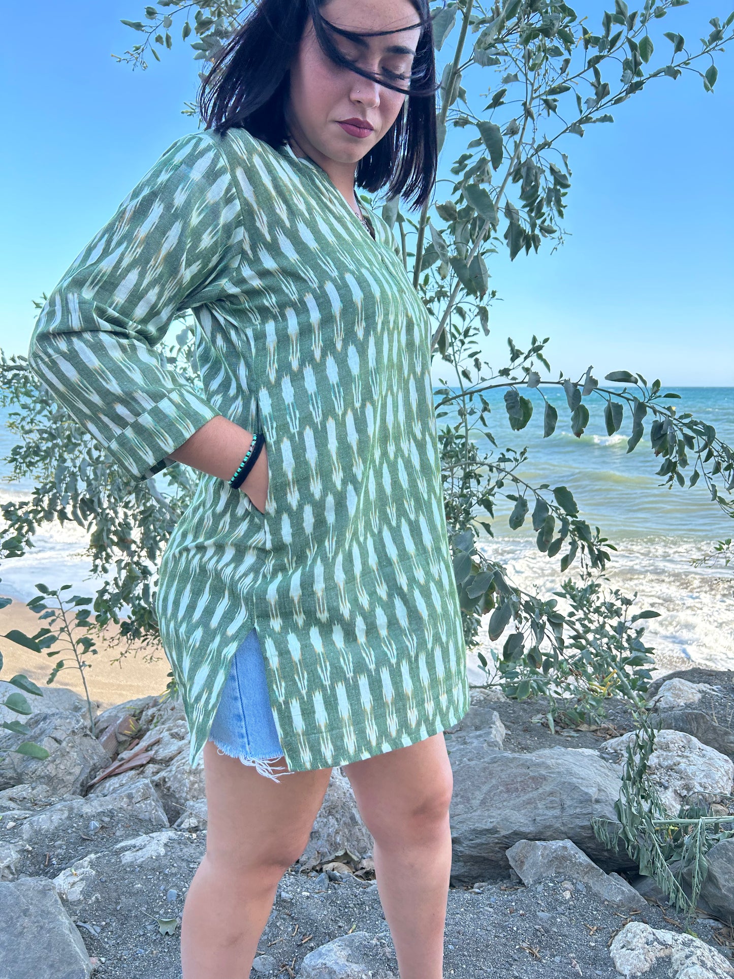 Handwoven cotton Green tunic