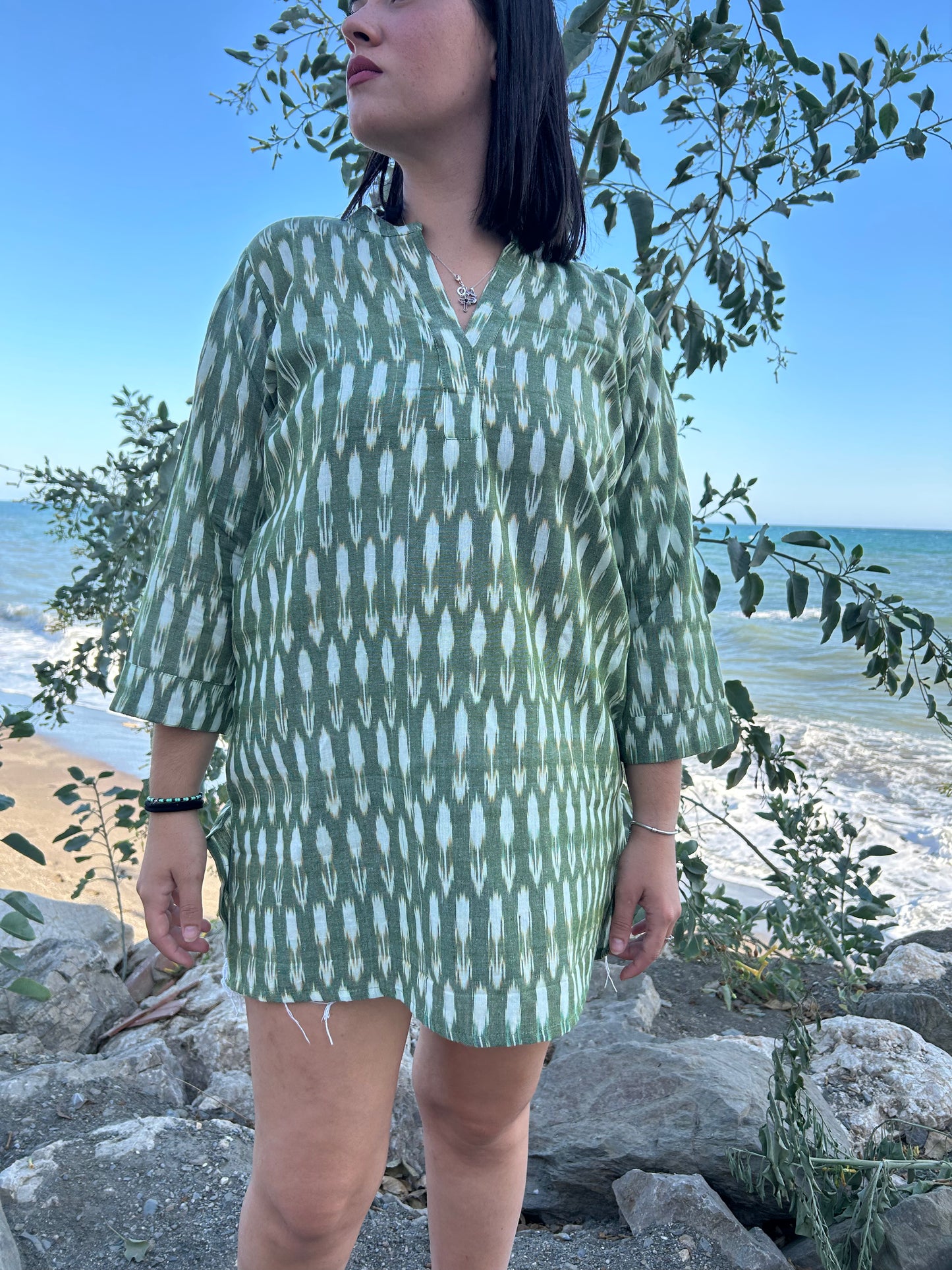 Handwoven cotton Green tunic