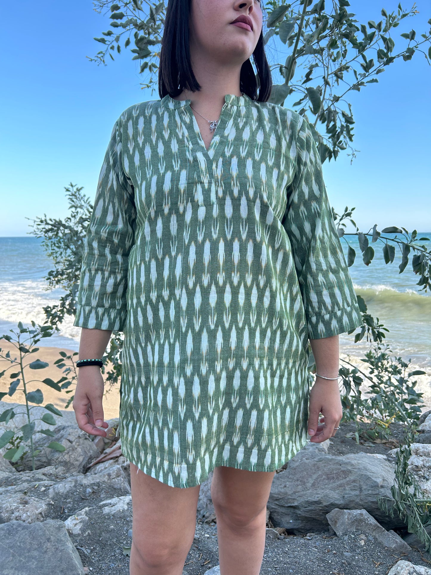 Handwoven cotton Green tunic