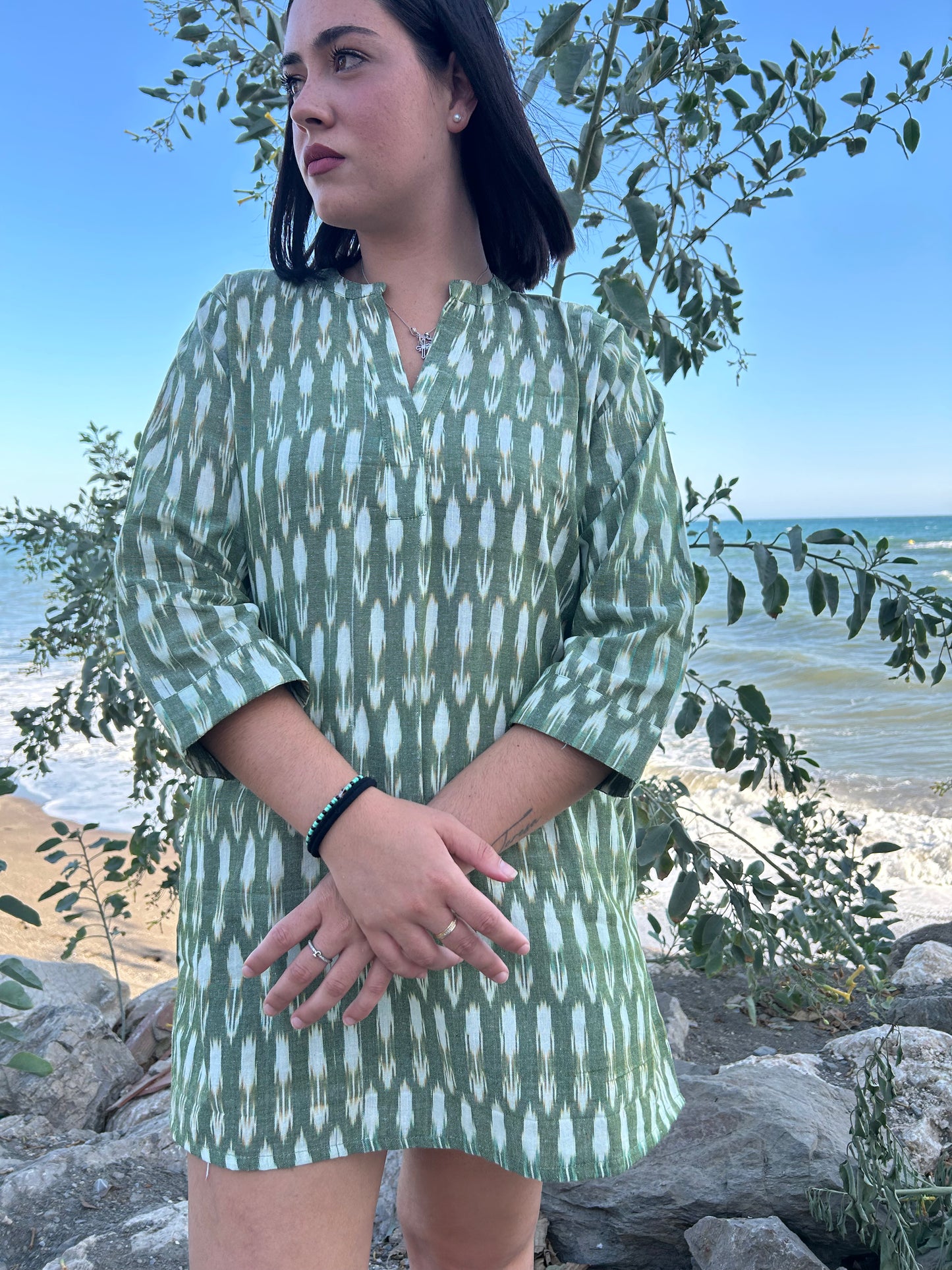 Handwoven cotton Green tunic