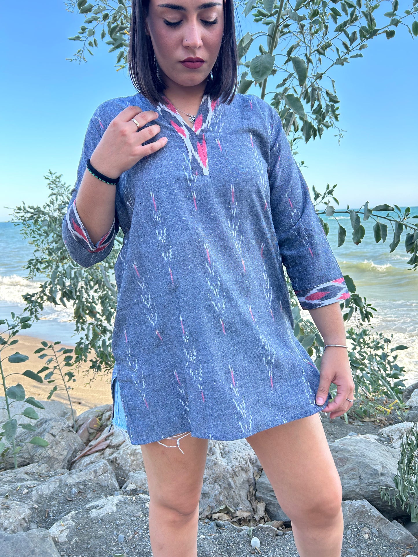 Gray handwoven cotton tunic