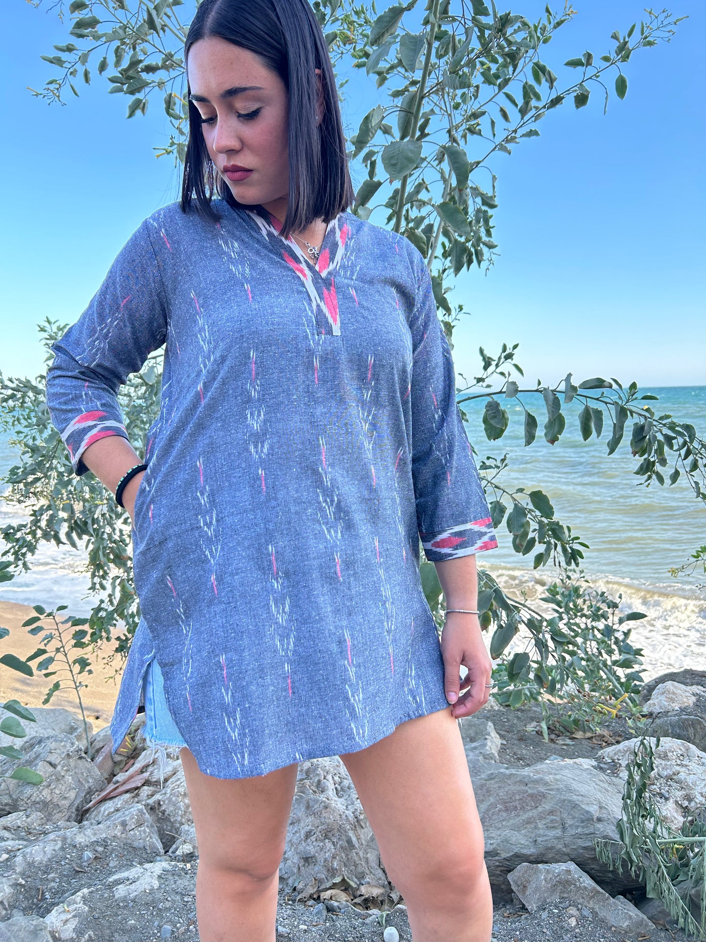 Gray handwoven cotton tunic