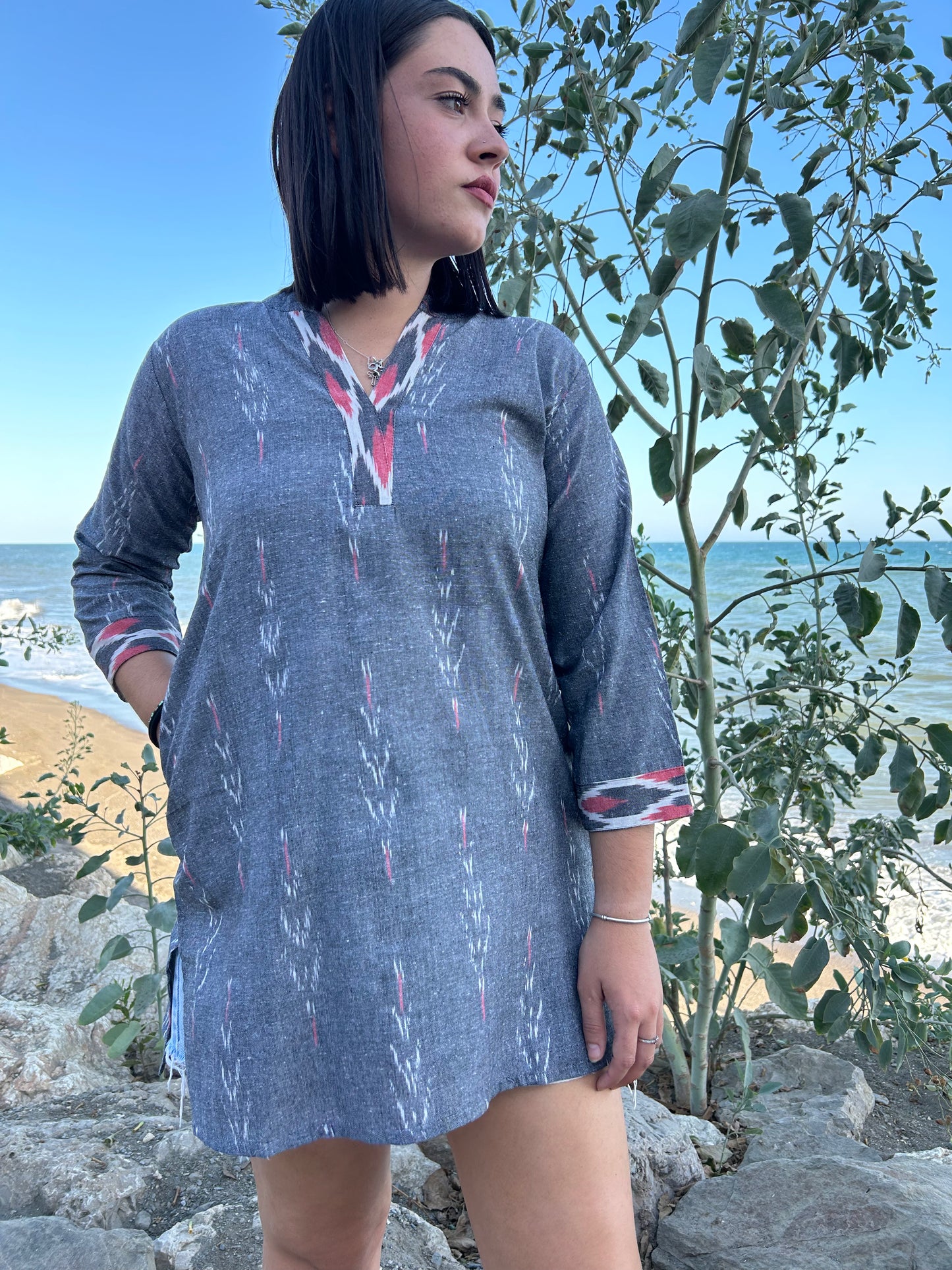 Gray handwoven cotton tunic