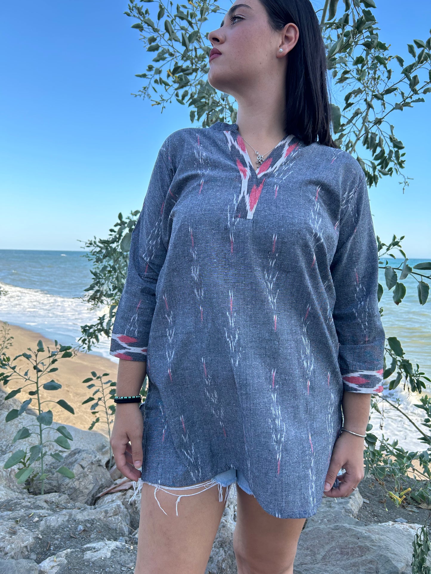 Gray handwoven cotton tunic