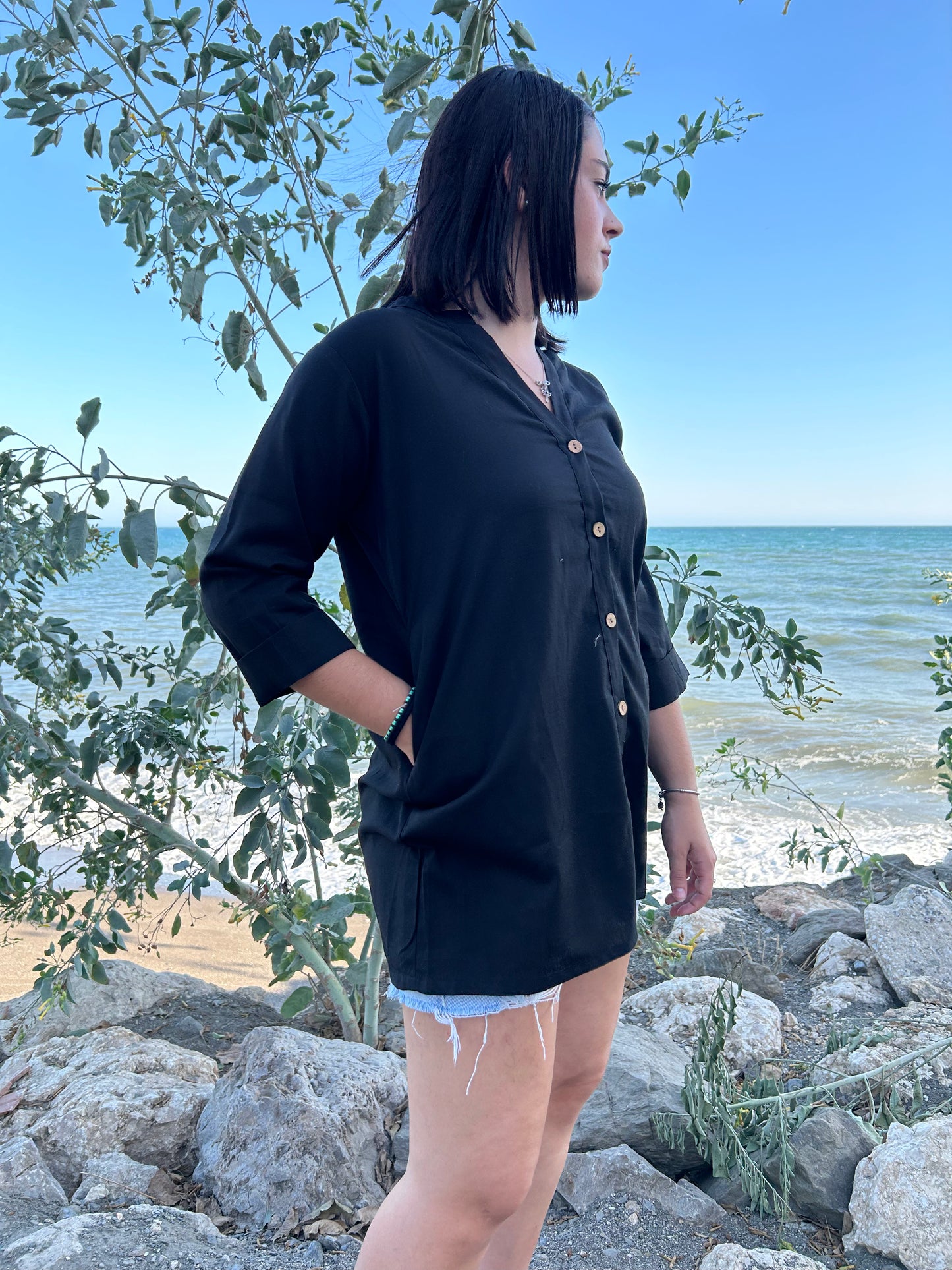 Black cotton button down shirt