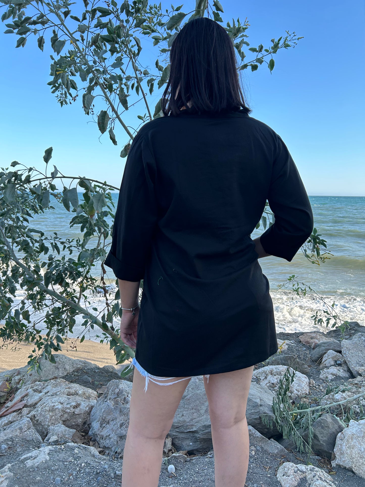 Black cotton button down shirt