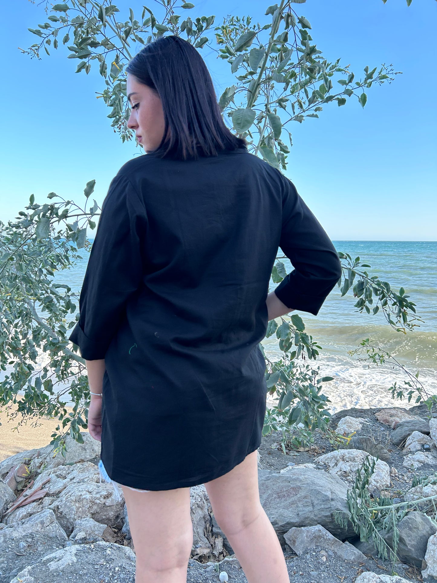 Black cotton button down shirt