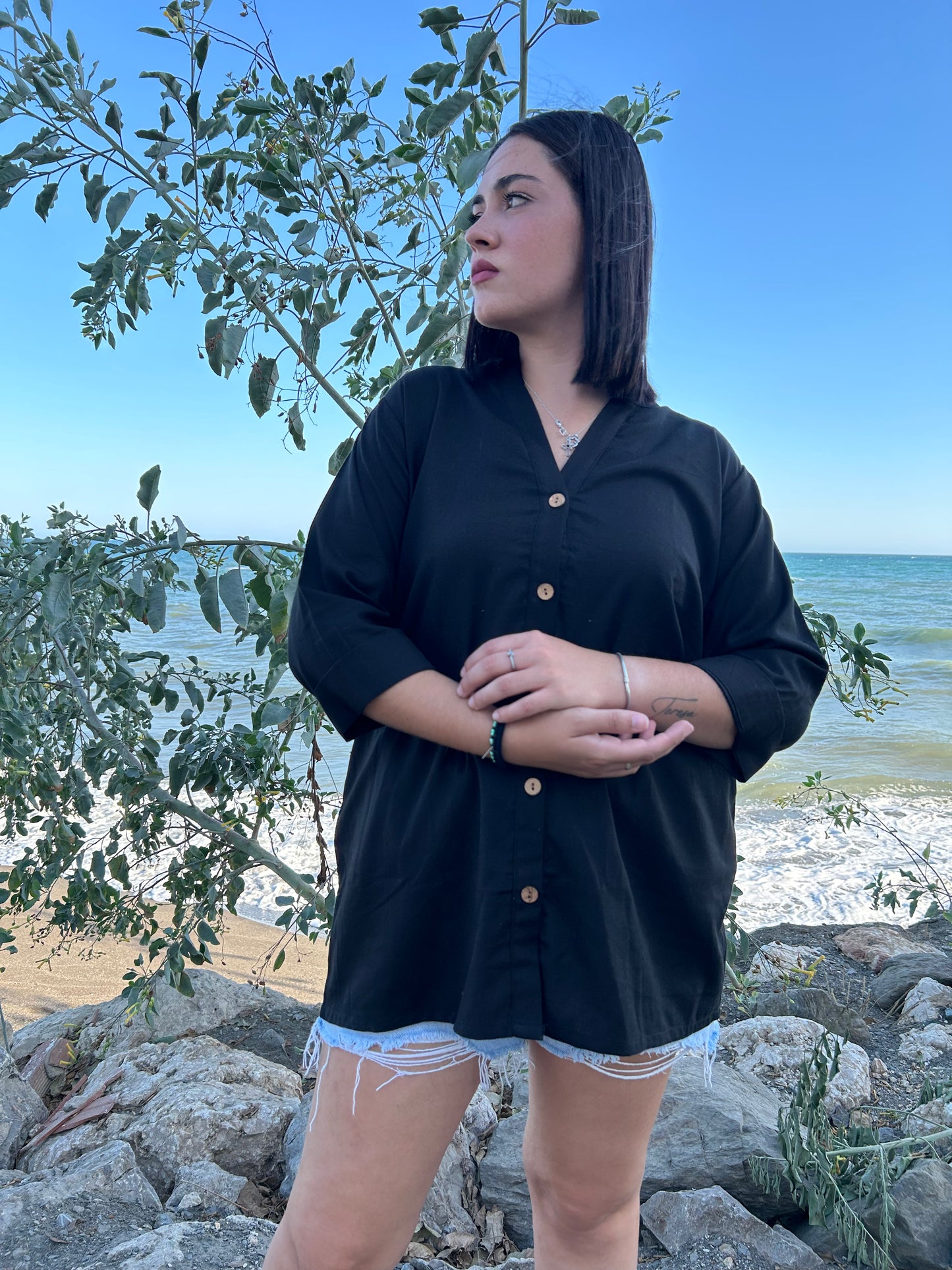 Black cotton button down shirt