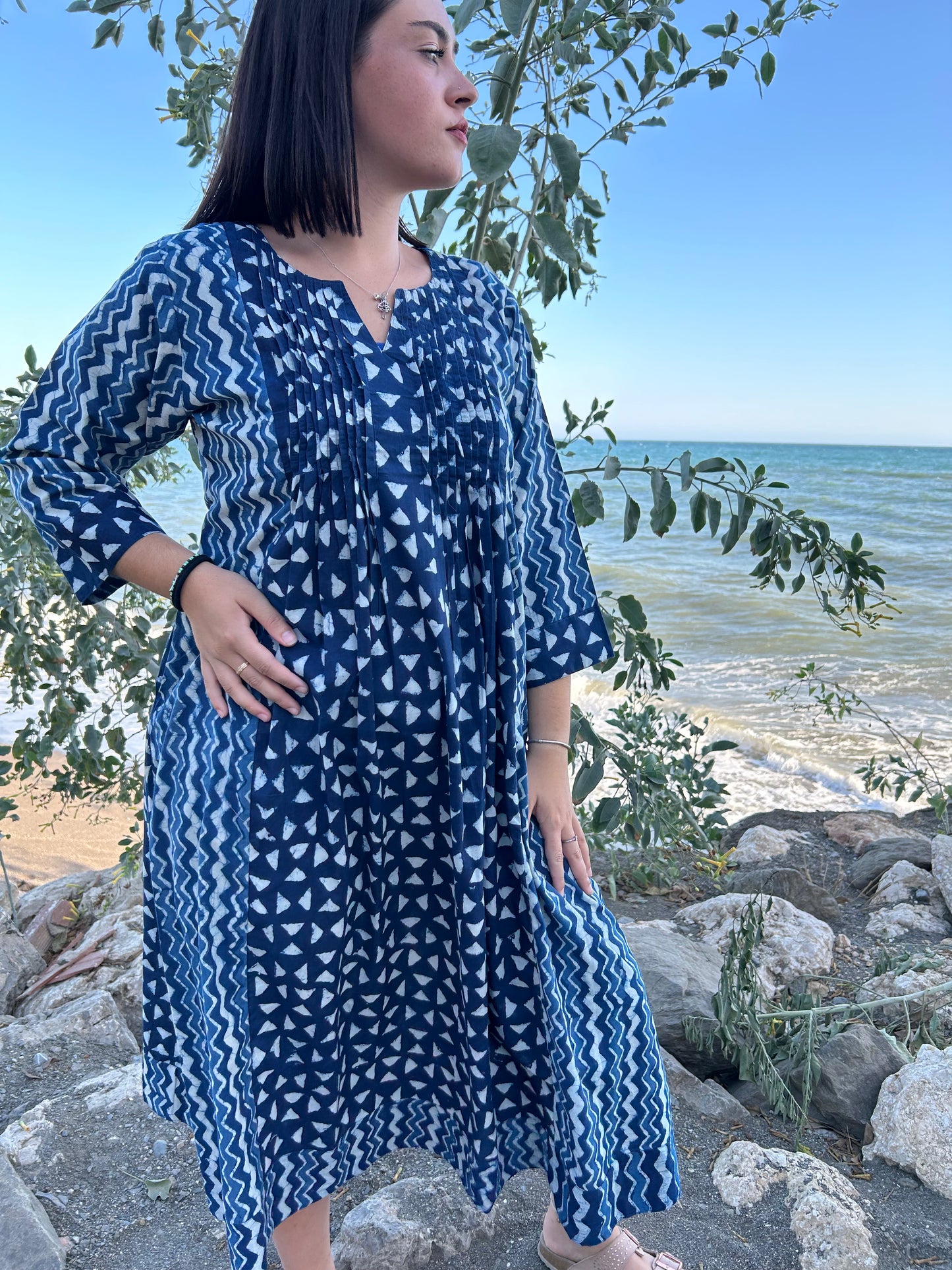 handmade organic cotton pleated dress