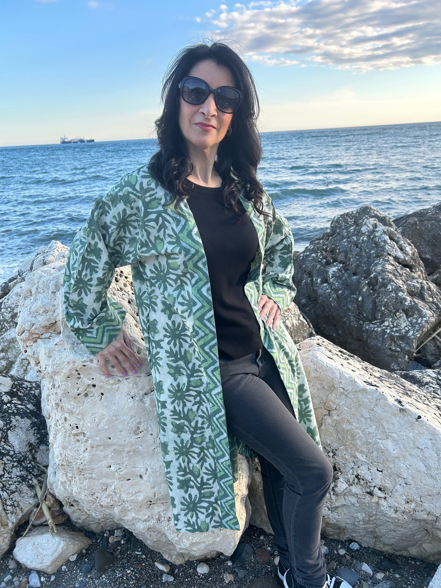 Green Floral Boho Cotton kimono