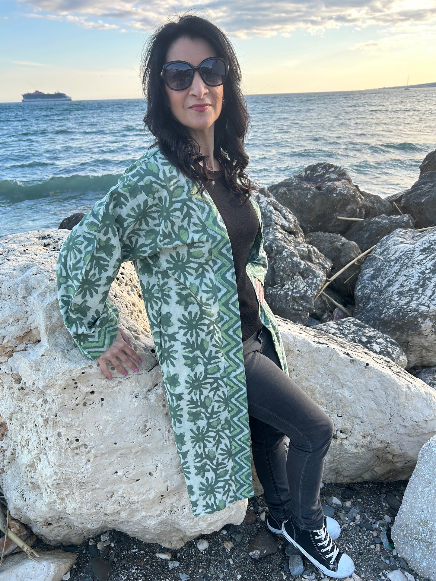 Green Floral Boho Cotton kimono